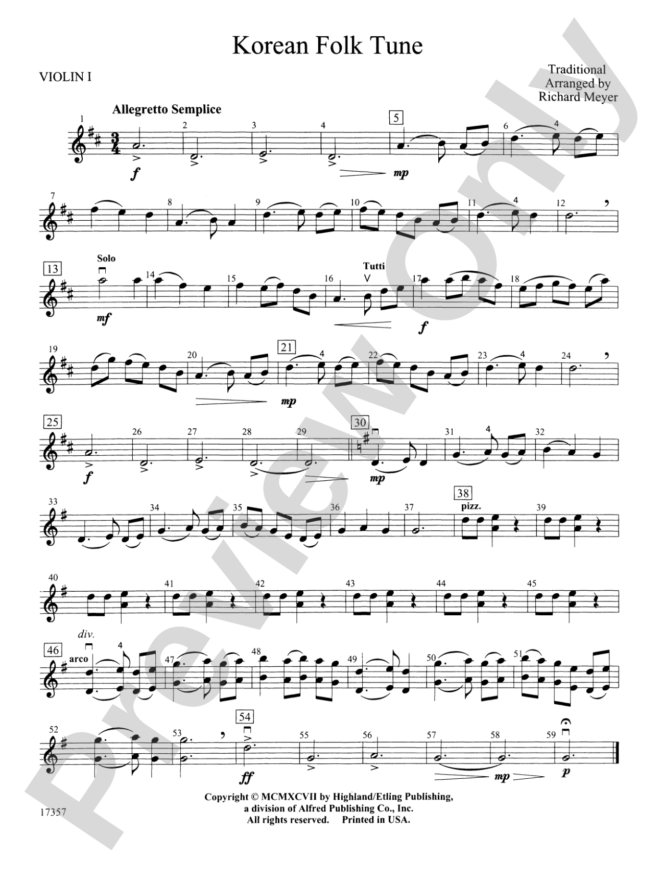 Korean Folk Tune: 1st Violin