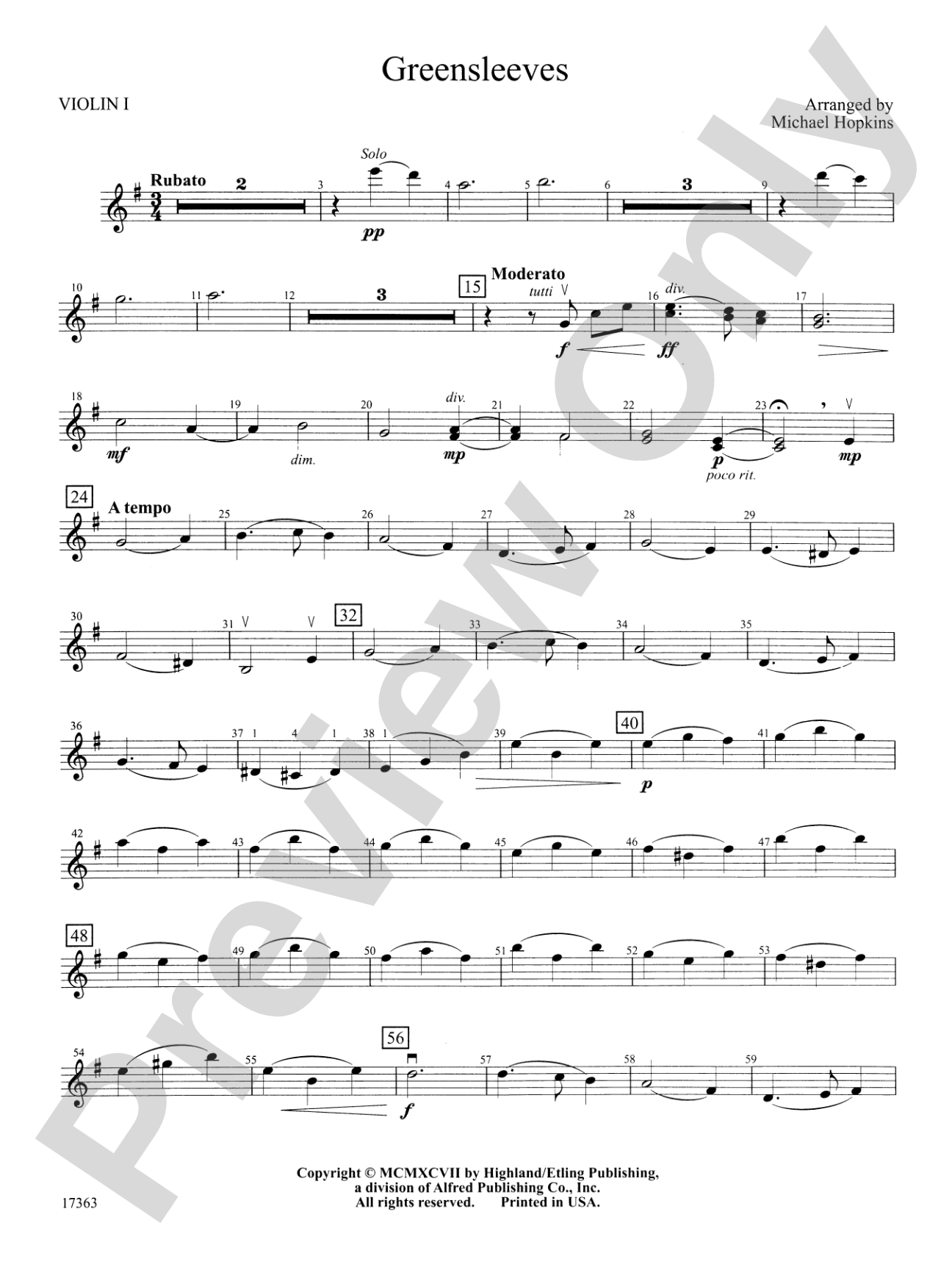 Greensleeves: 1st Violin