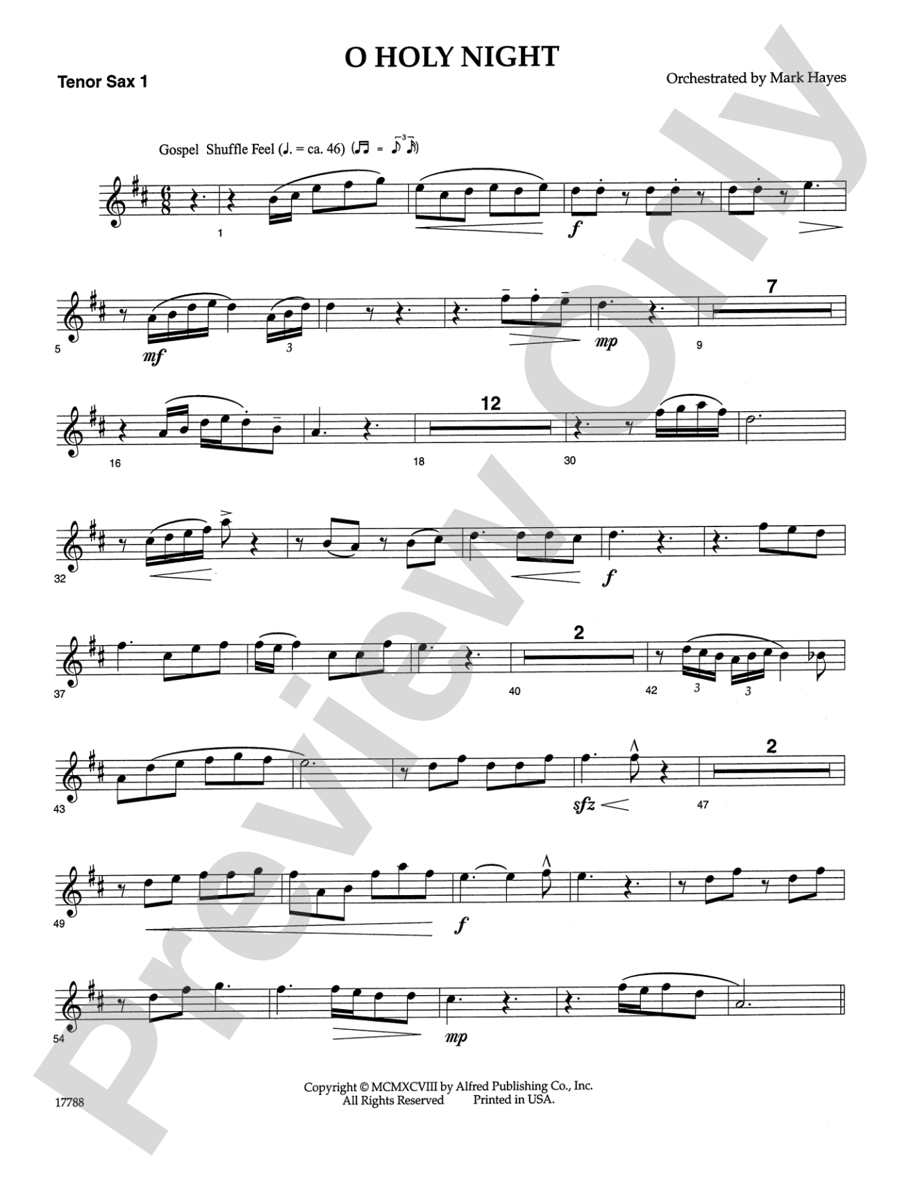 O Holy Night: B-flat Tenor Saxophone: Choral SoundPax