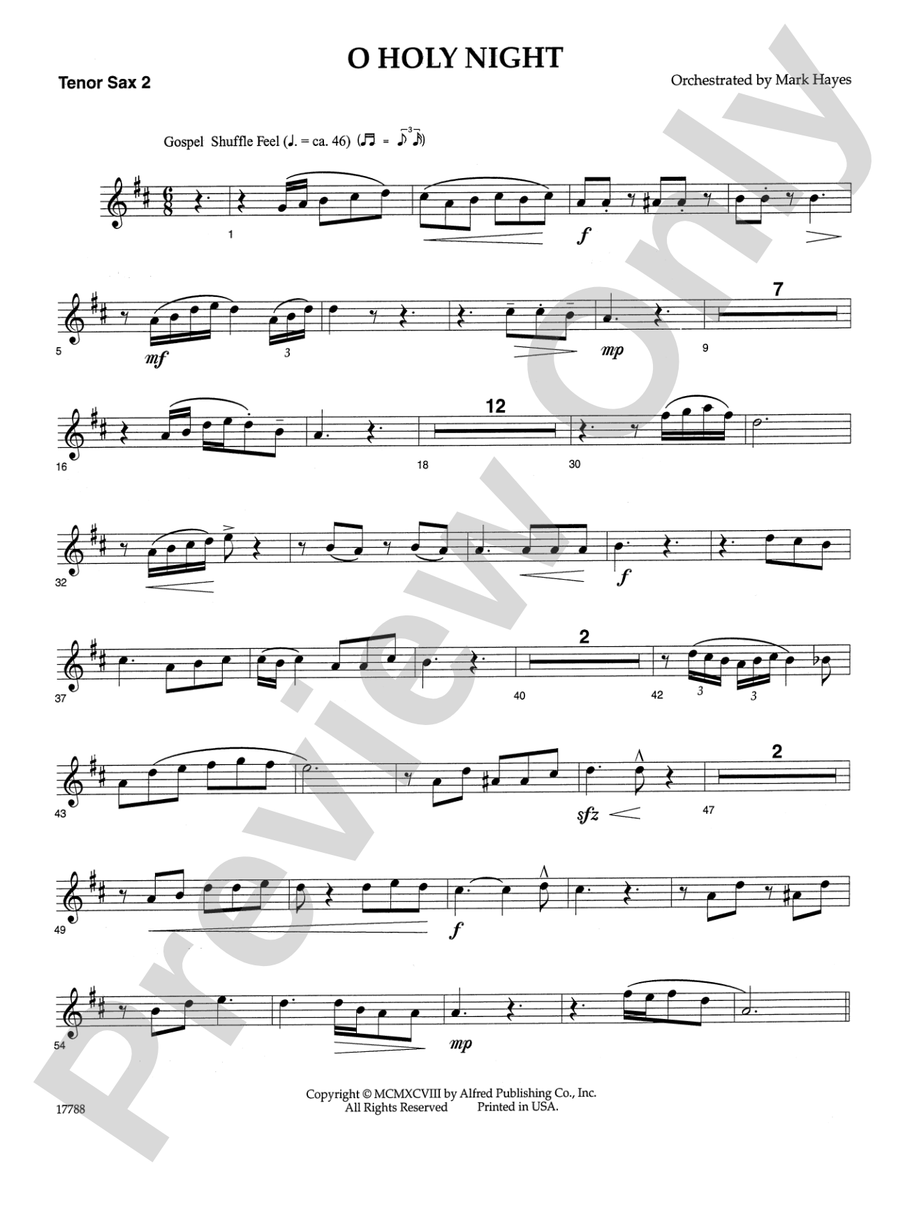 O Holy Night: 2nd B-flat Tenor Saxophone: Choral SoundPax