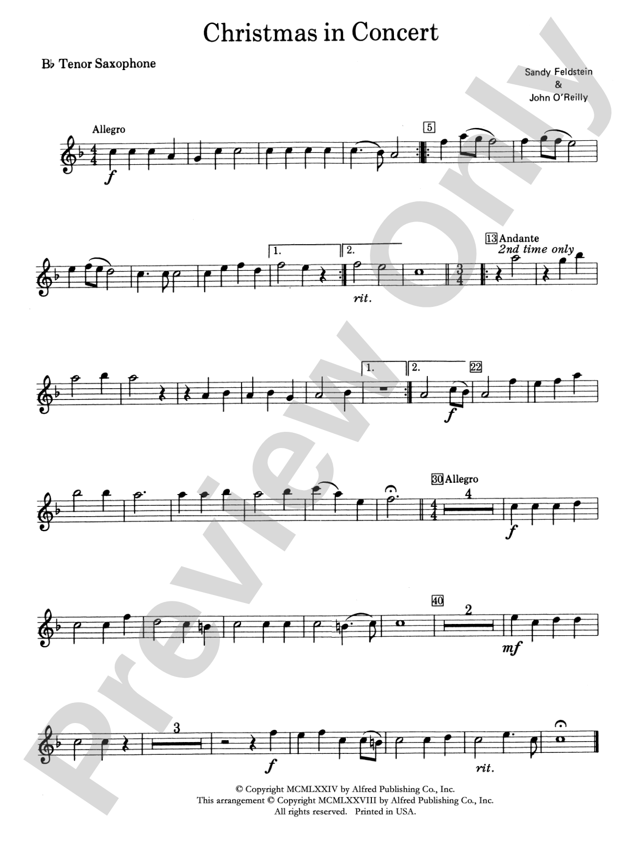 Christmas in Concert: B-flat Tenor Saxophone