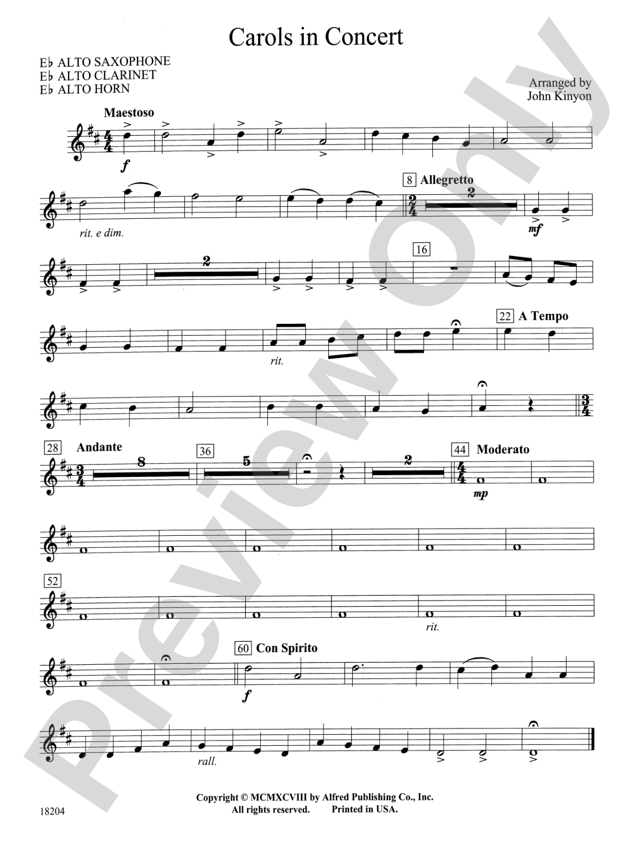 Carols in Concert: E-flat Alto Saxophone