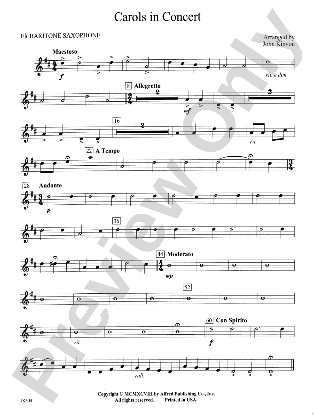 Carols in Concert: E-flat Baritone Saxophone