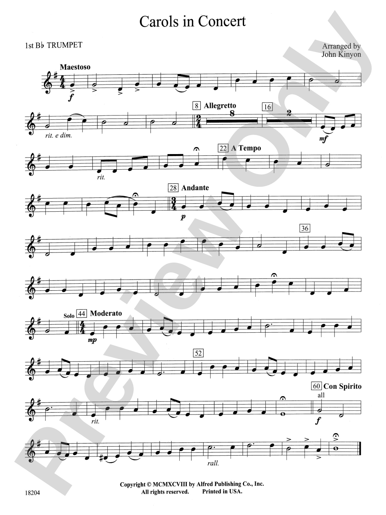 Carols in Concert: 1st B-flat Trumpet
