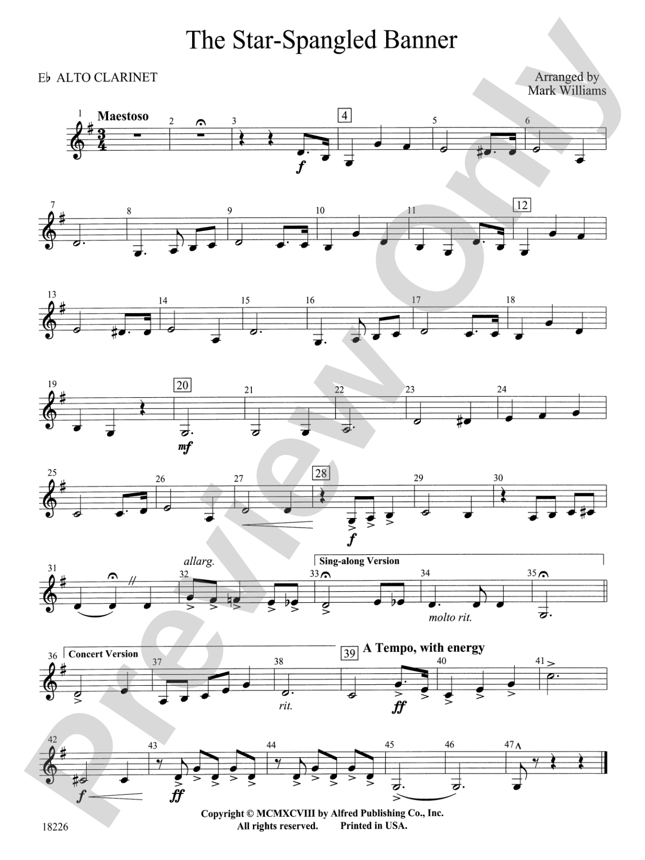 The Star Spangled Banner: E-flat Alto Clarinet