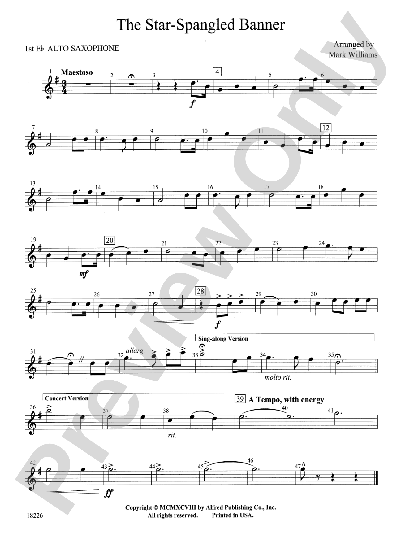 The Star Spangled Banner: E-flat Alto Saxophone