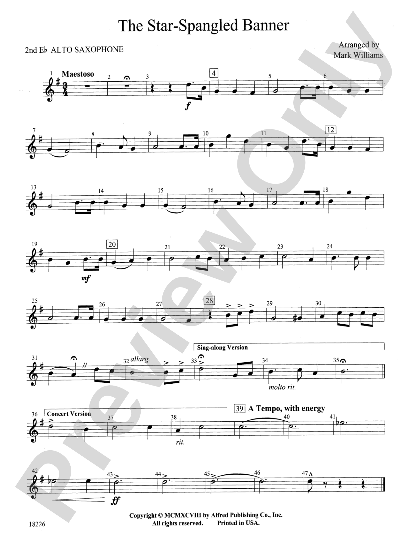The Star Spangled Banner: 2nd E-flat Alto Saxophone