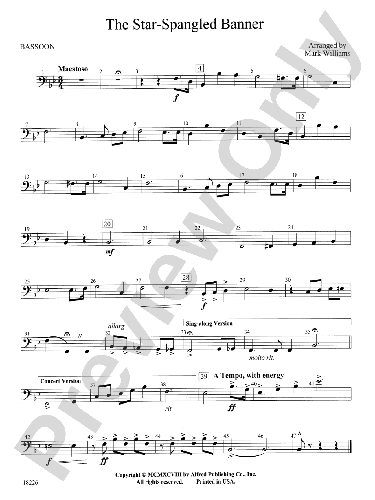 The Star Spangled Banner: Bassoon