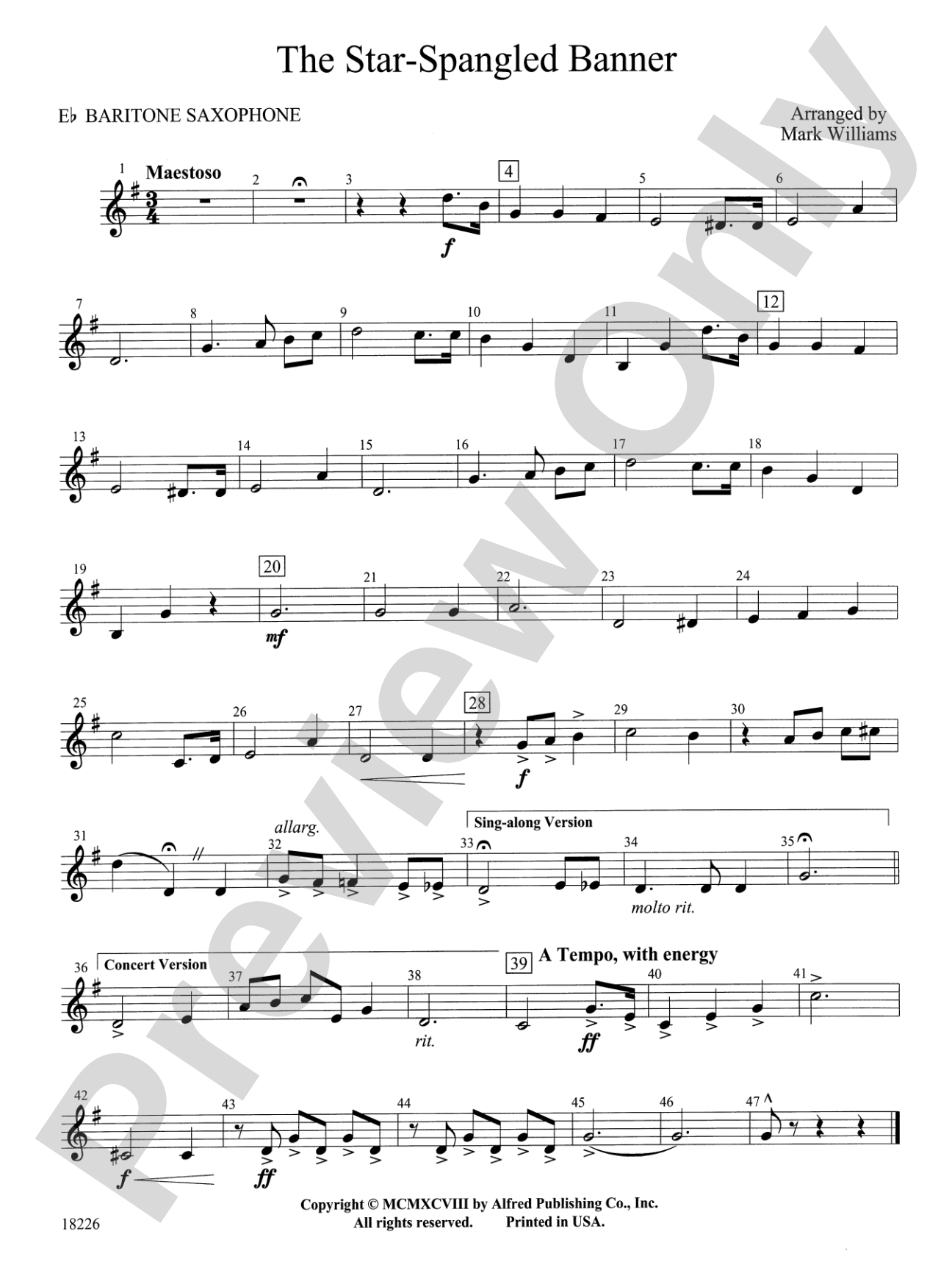 The Star Spangled Banner: E-flat Baritone Saxophone