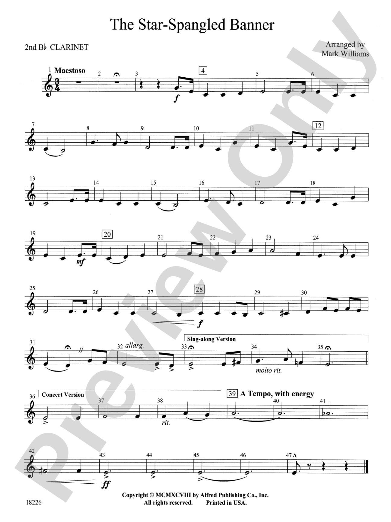 The Star Spangled Banner: 2nd B-flat Clarinet