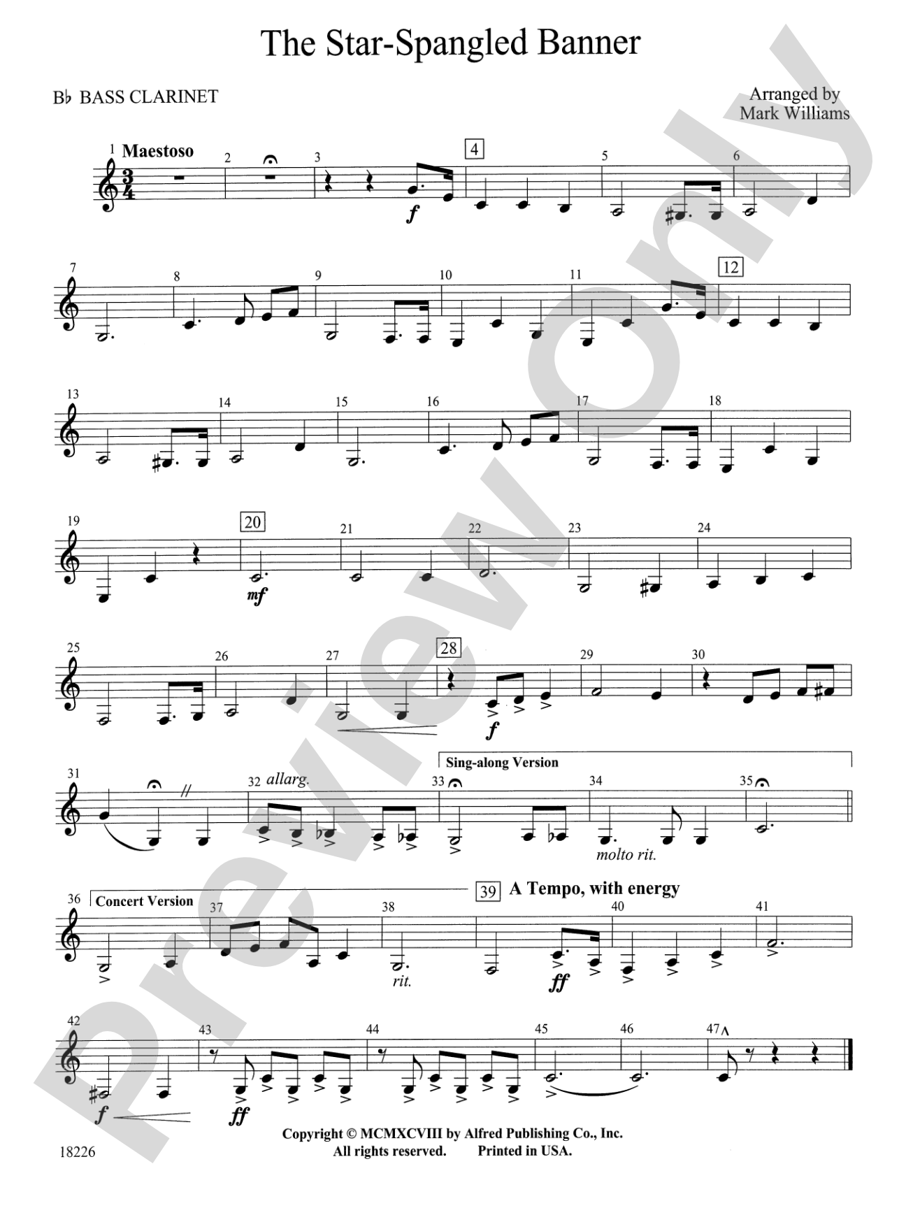 The Star Spangled Banner: B-flat Bass Clarinet