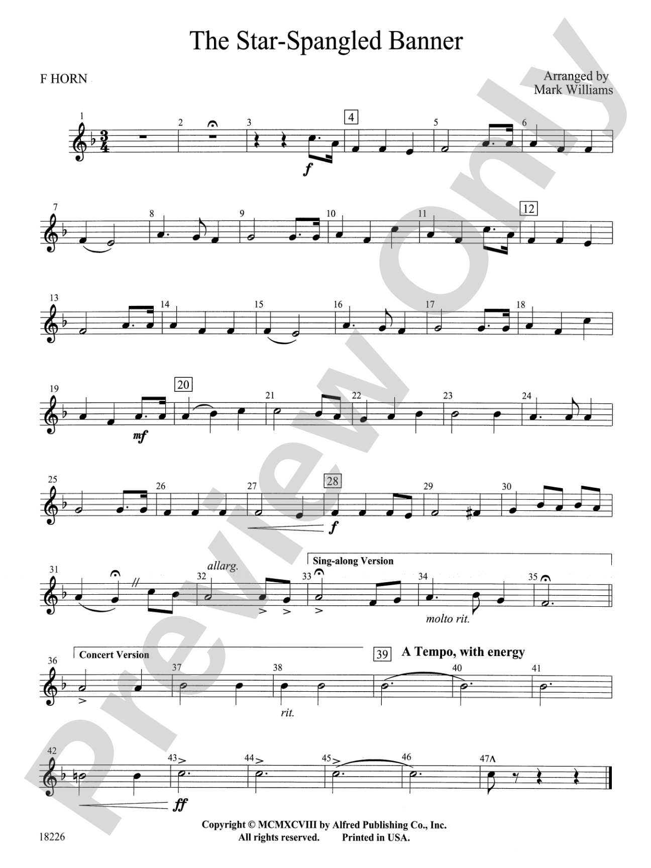 The Star Spangled Banner: 1st F Horn