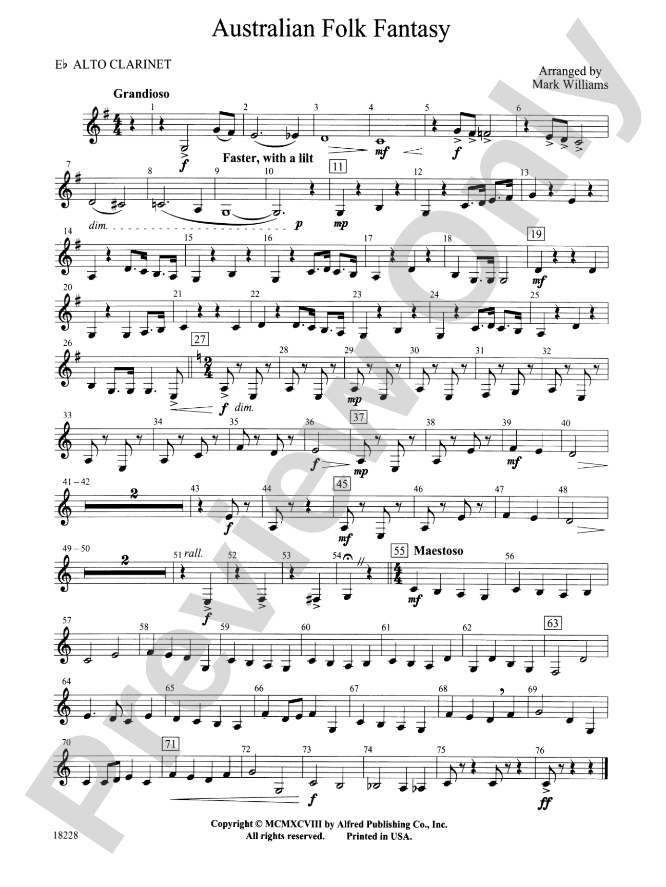 Australian Folk Fantasy: E-flat Alto Clarinet