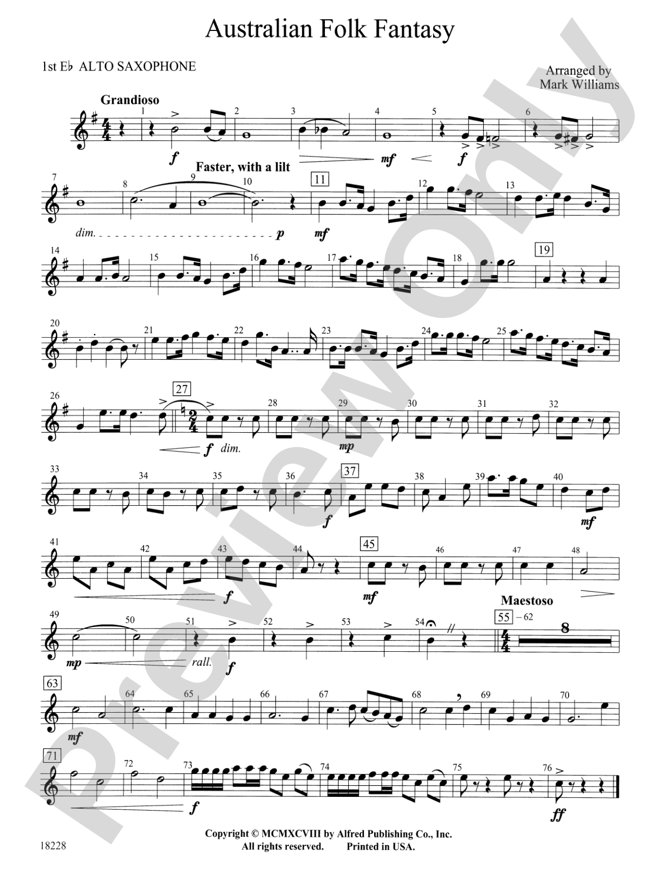 Australian Folk Fantasy: E-flat Alto Saxophone