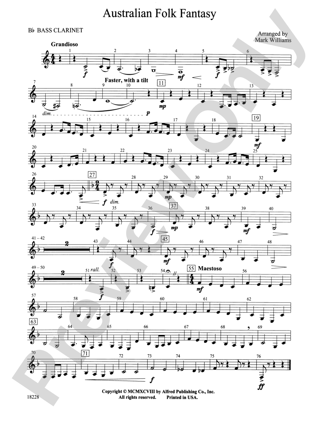 Australian Folk Fantasy: B-flat Bass Clarinet