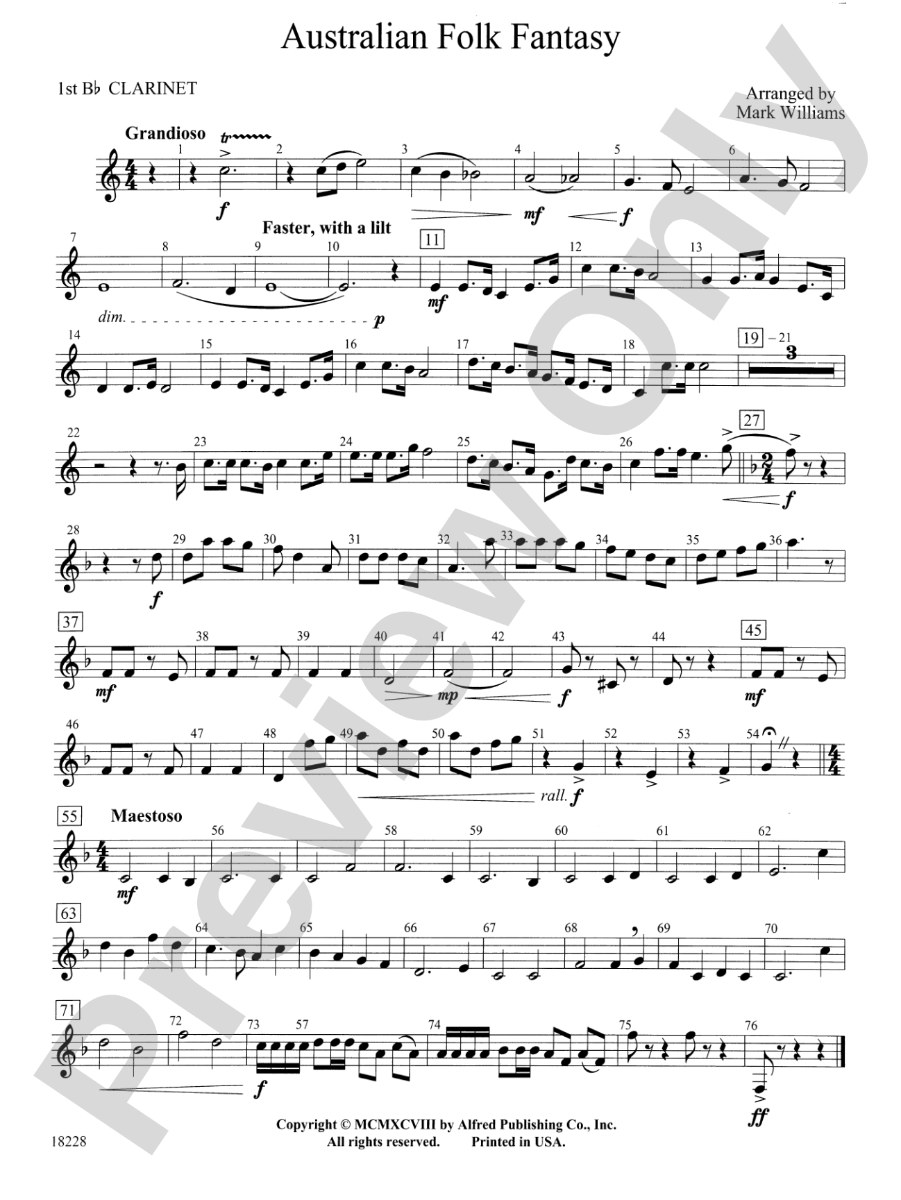 Australian Folk Fantasy: 1st B-flat Clarinet