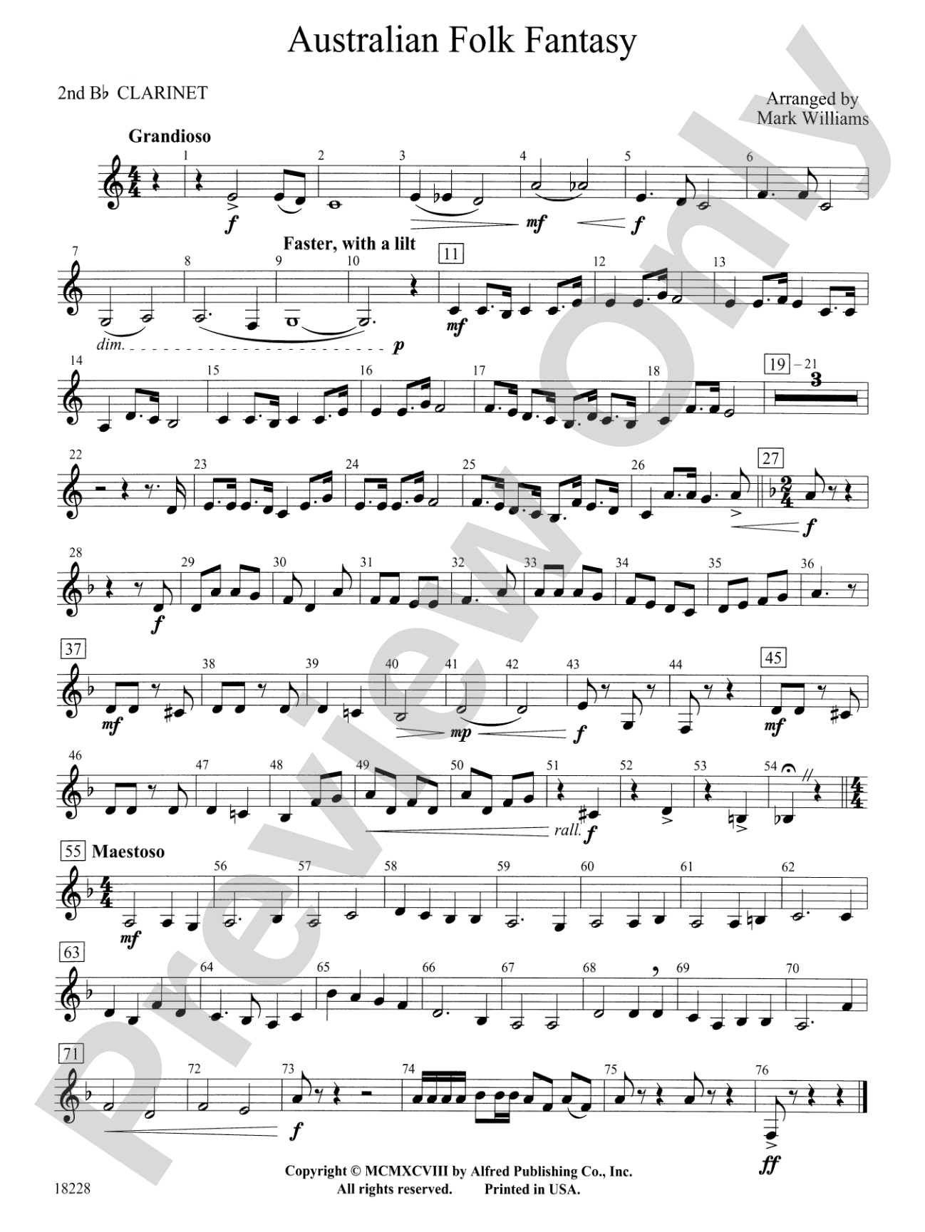 Australian Folk Fantasy: 2nd B-flat Clarinet