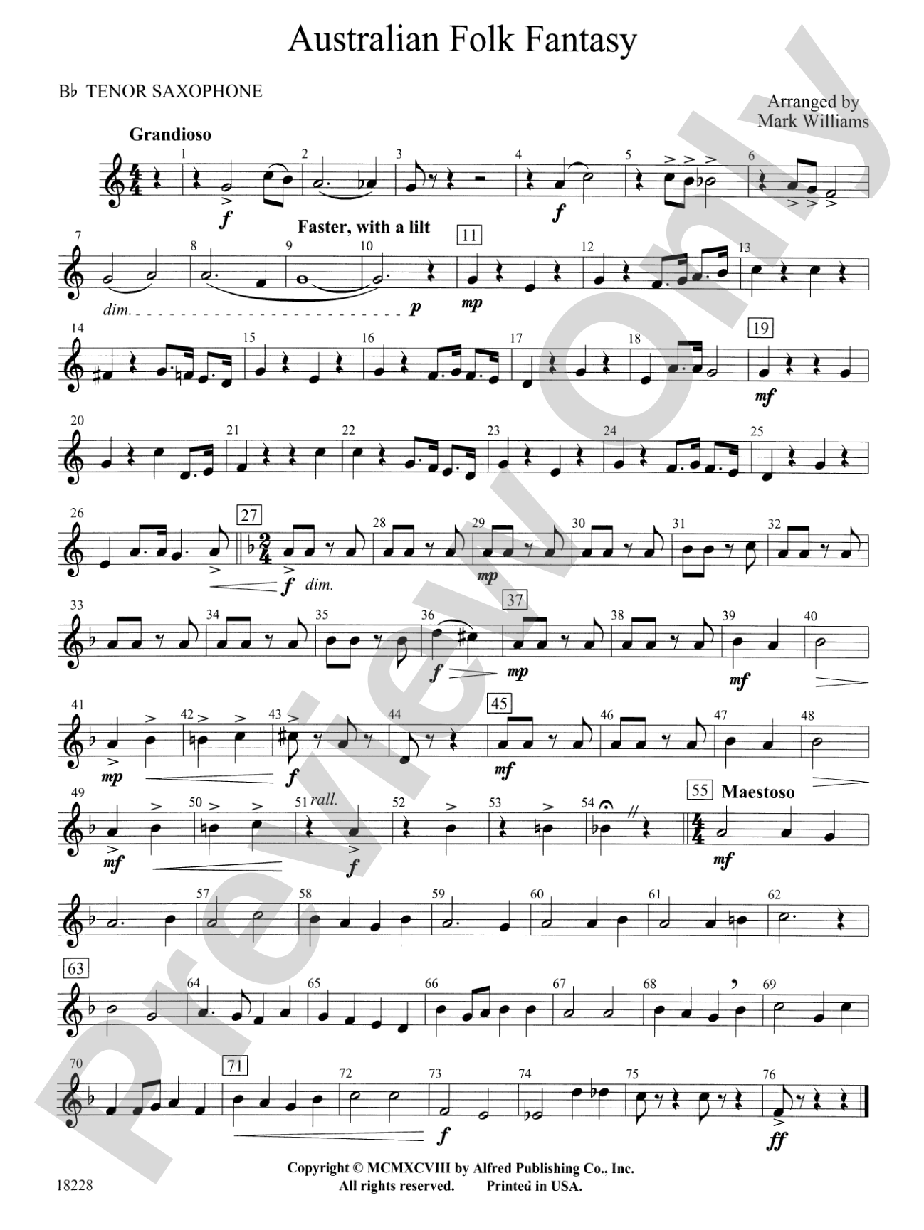 Australian Folk Fantasy: B-flat Tenor Saxophone