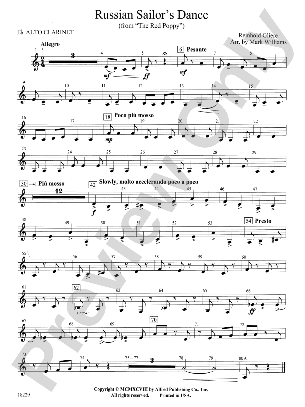 Russian Sailor's Dance (from "The Red Poppy"): E-flat Alto Clarinet