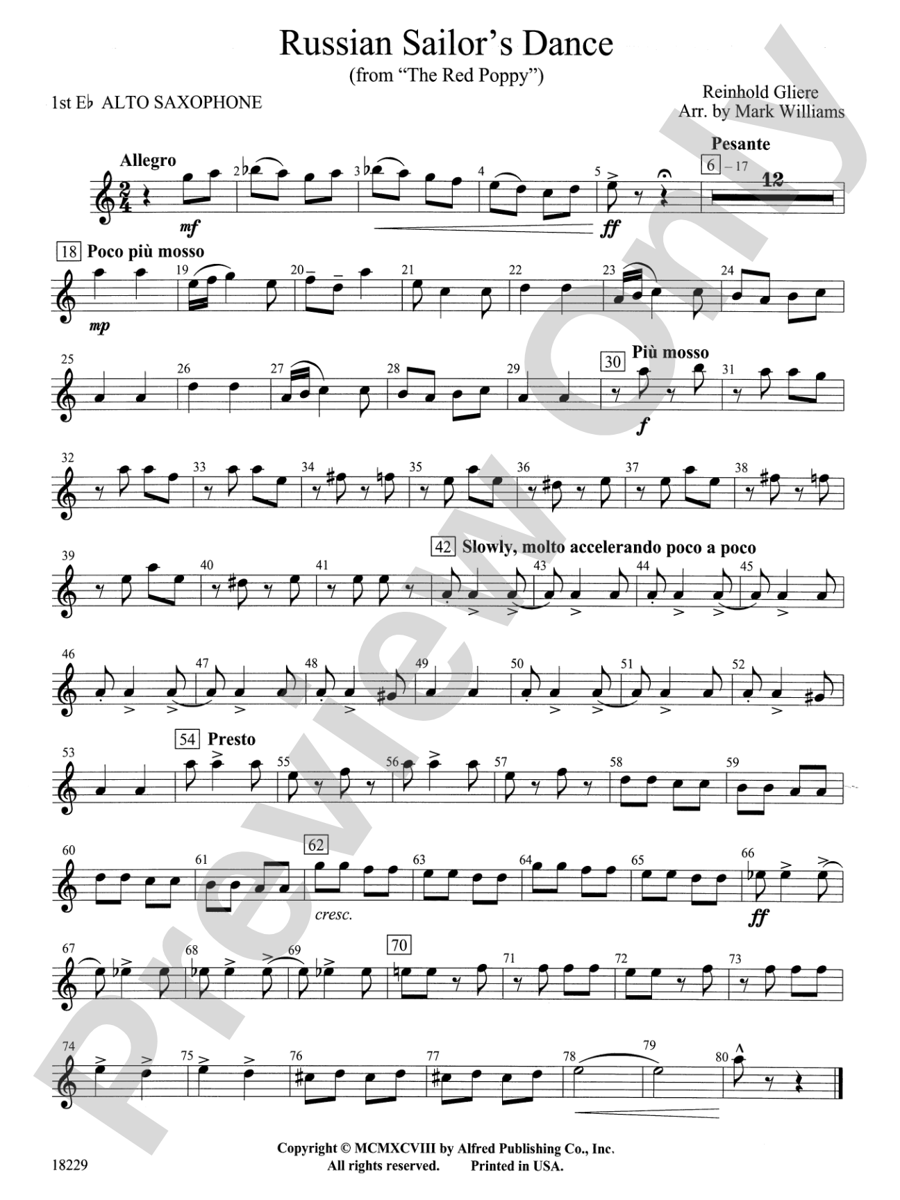 Russian Sailor's Dance (from "The Red Poppy"): E-flat Alto Saxophone