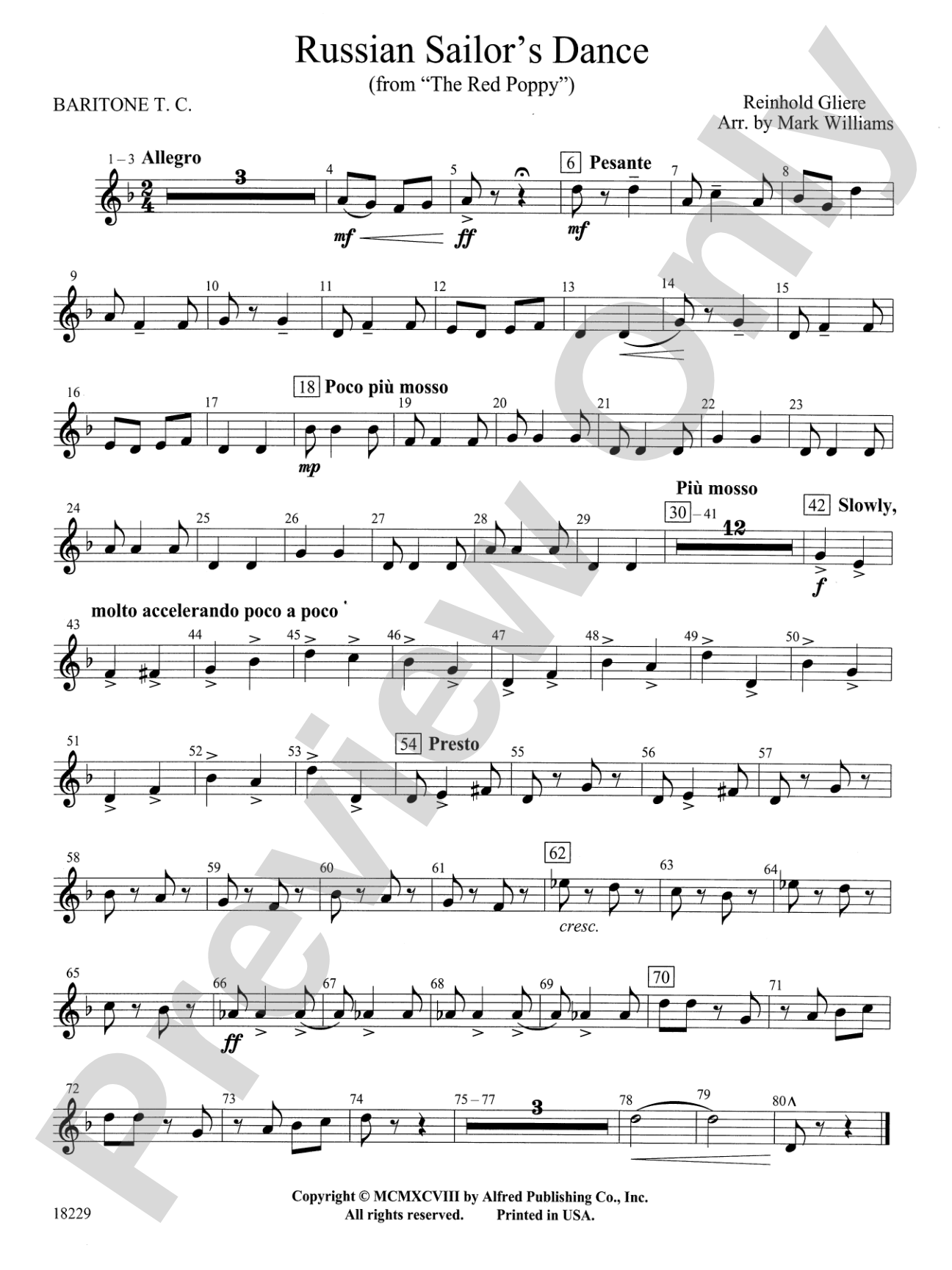 Russian Sailor's Dance (from "The Red Poppy"): Baritone T.C.
