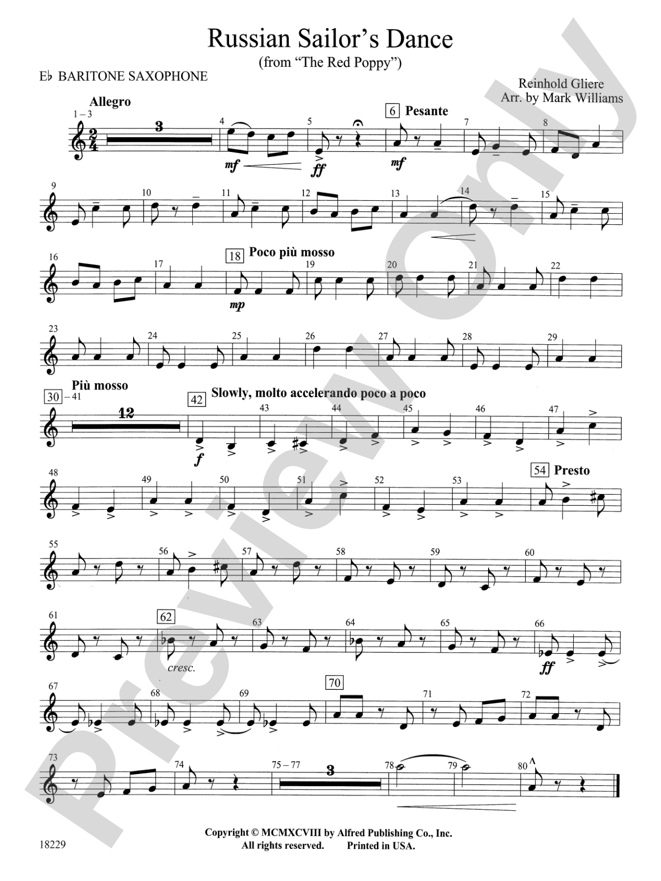 Russian Sailor's Dance (from "The Red Poppy"): E-flat Baritone Saxophone