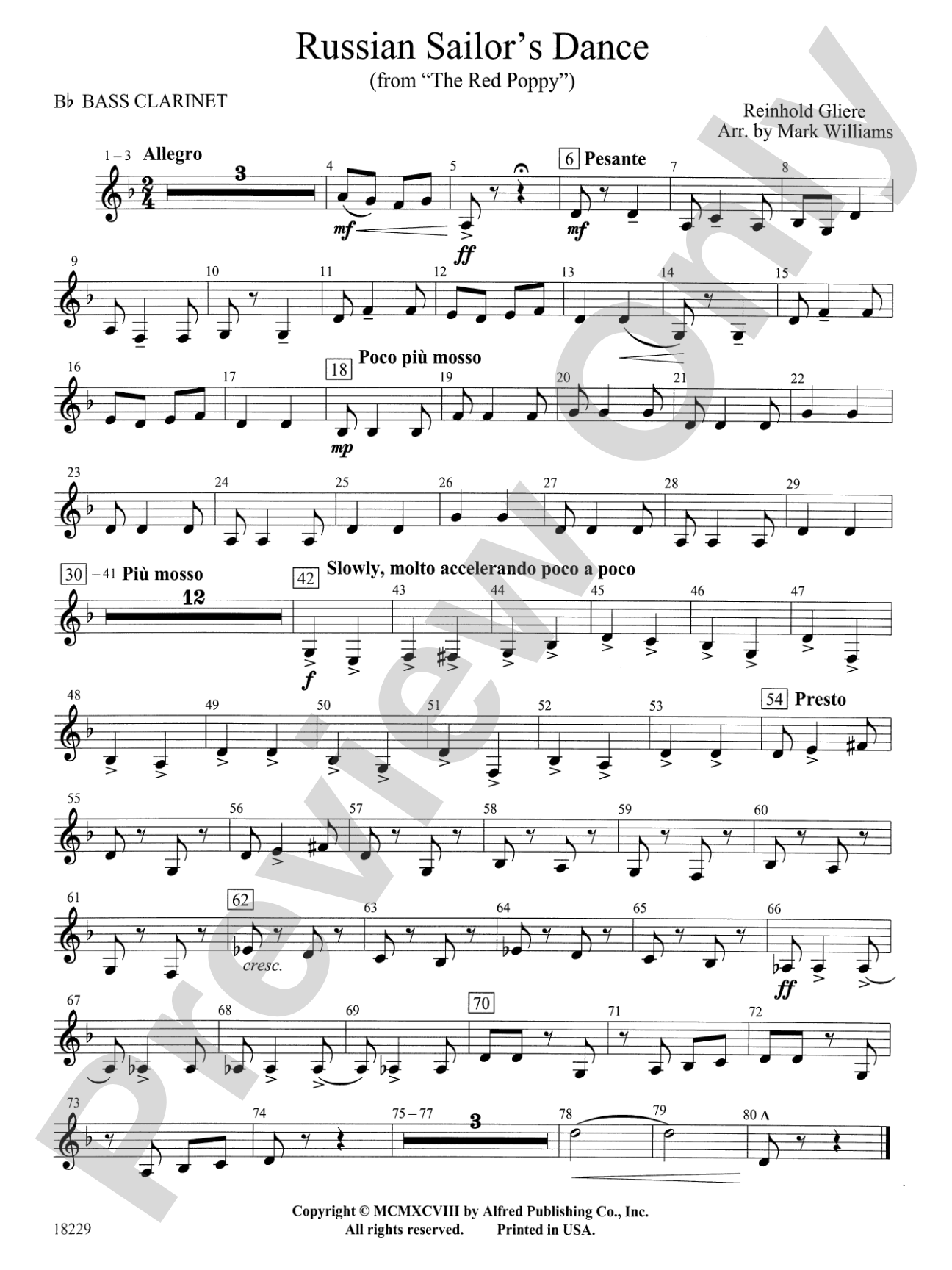 Russian Sailor's Dance (from "The Red Poppy"): B-flat Bass Clarinet
