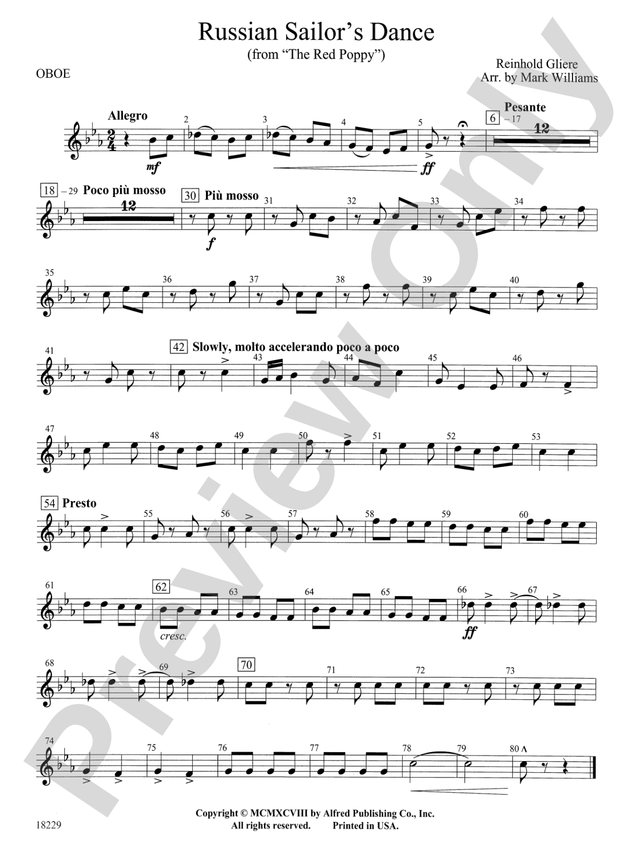 Russian Sailor's Dance (from "The Red Poppy"): Oboe