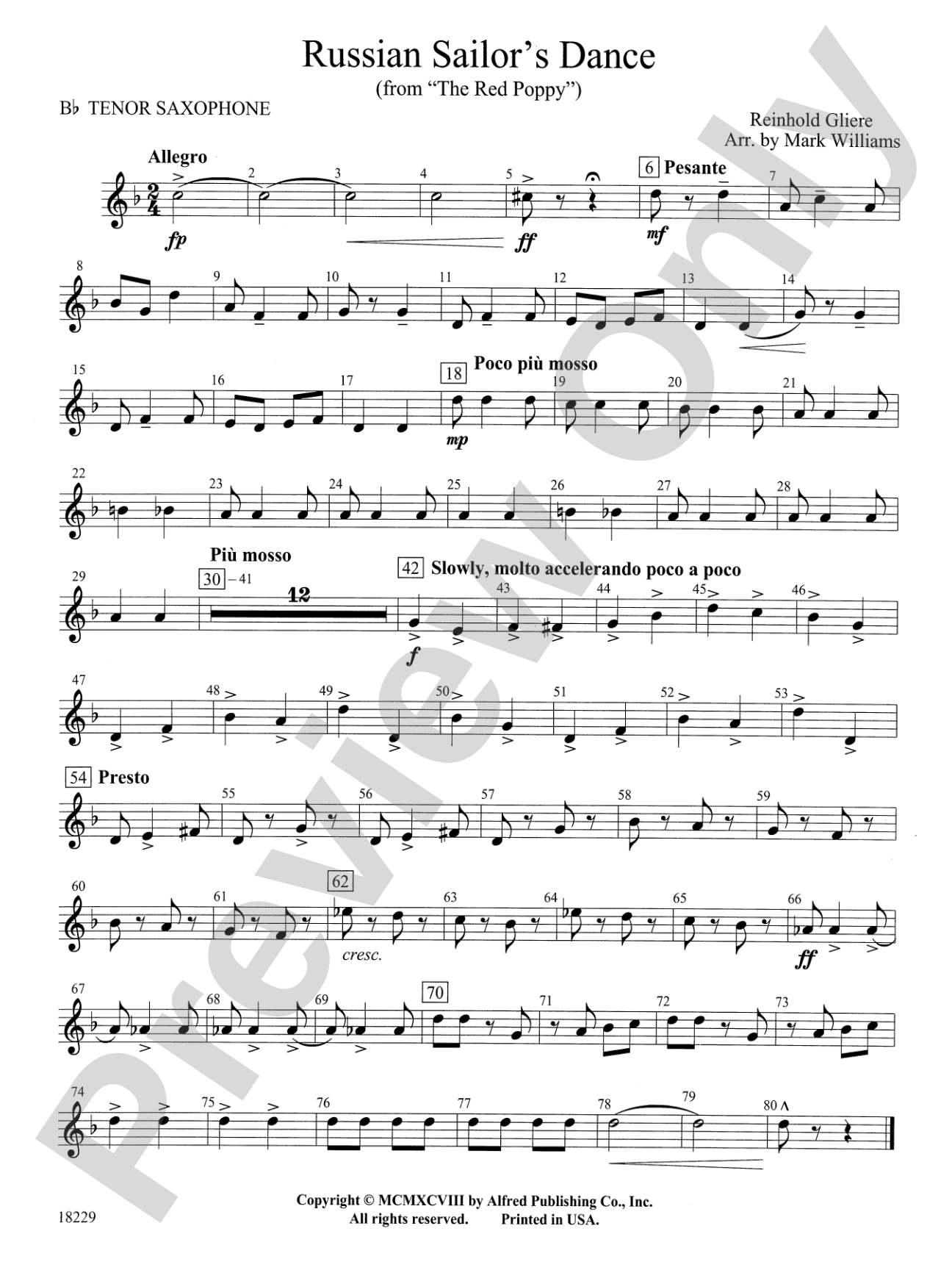 Russian Sailor's Dance (from "The Red Poppy"): B-flat Tenor Saxophone