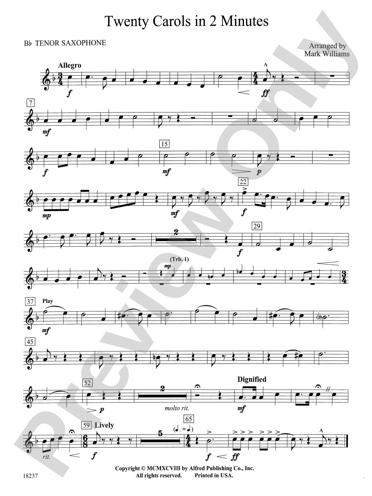 Twenty Carols in 2 Minutes: B-flat Tenor Saxophone