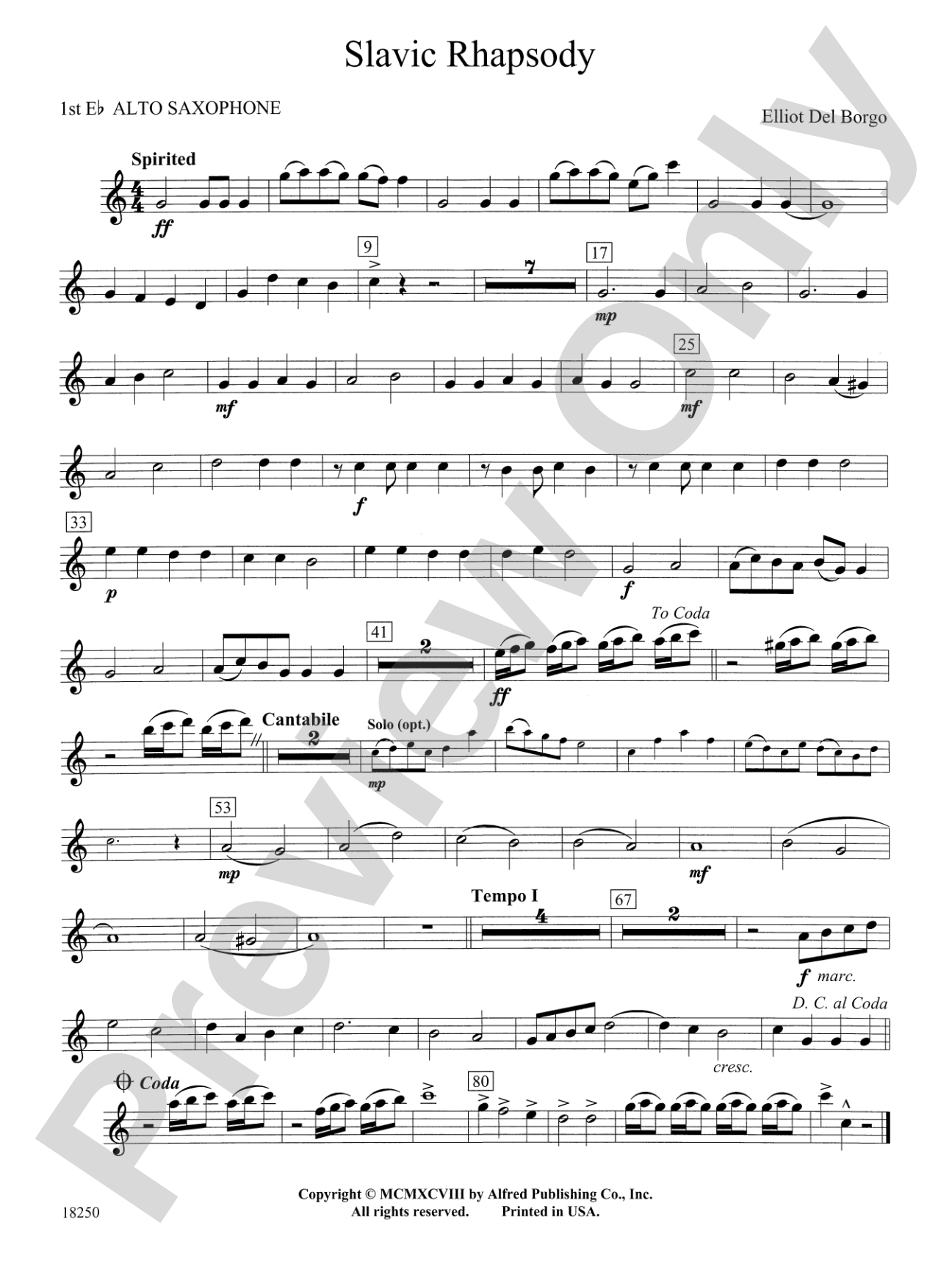 Slavic Rhapsody: E-flat Alto Saxophone