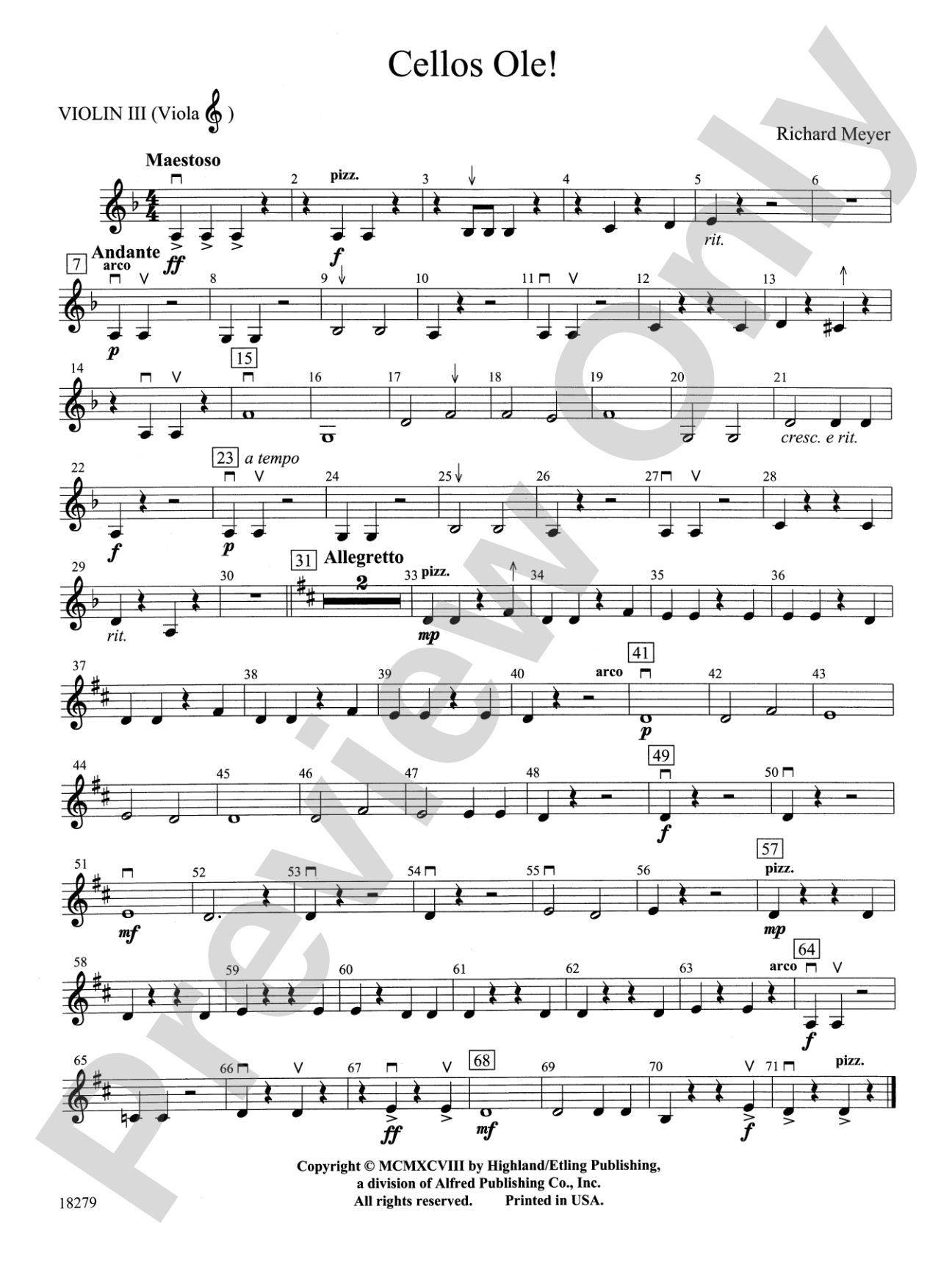 Cellos Ole!: 3rd Violin (Viola [TC])
