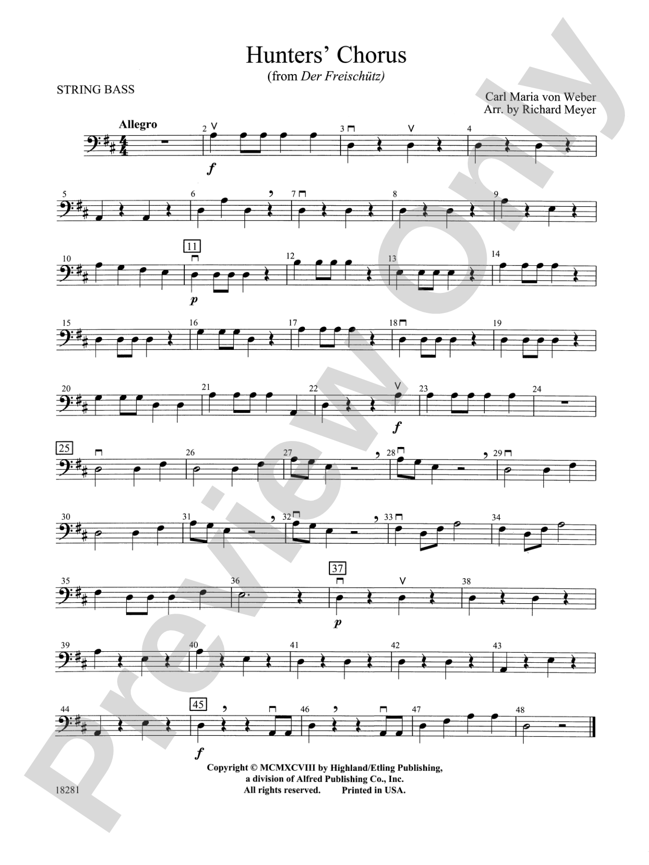 Hunters' Chorus from Der Freischutz: String Bass