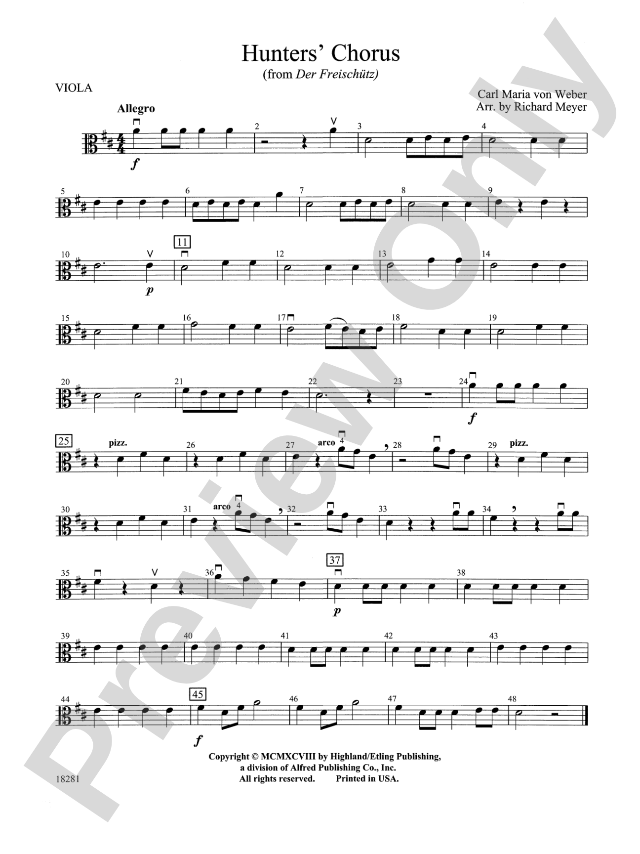 Hunters' Chorus from Der Freischutz: Viola