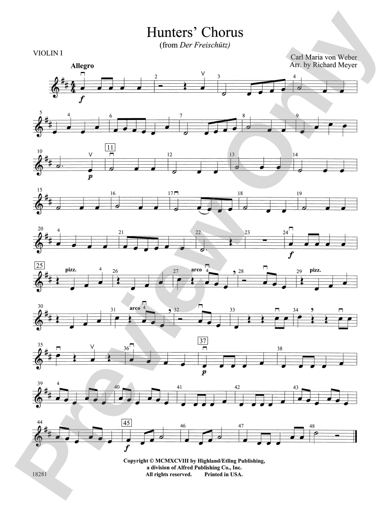 Hunters' Chorus from Der Freischutz: 1st Violin