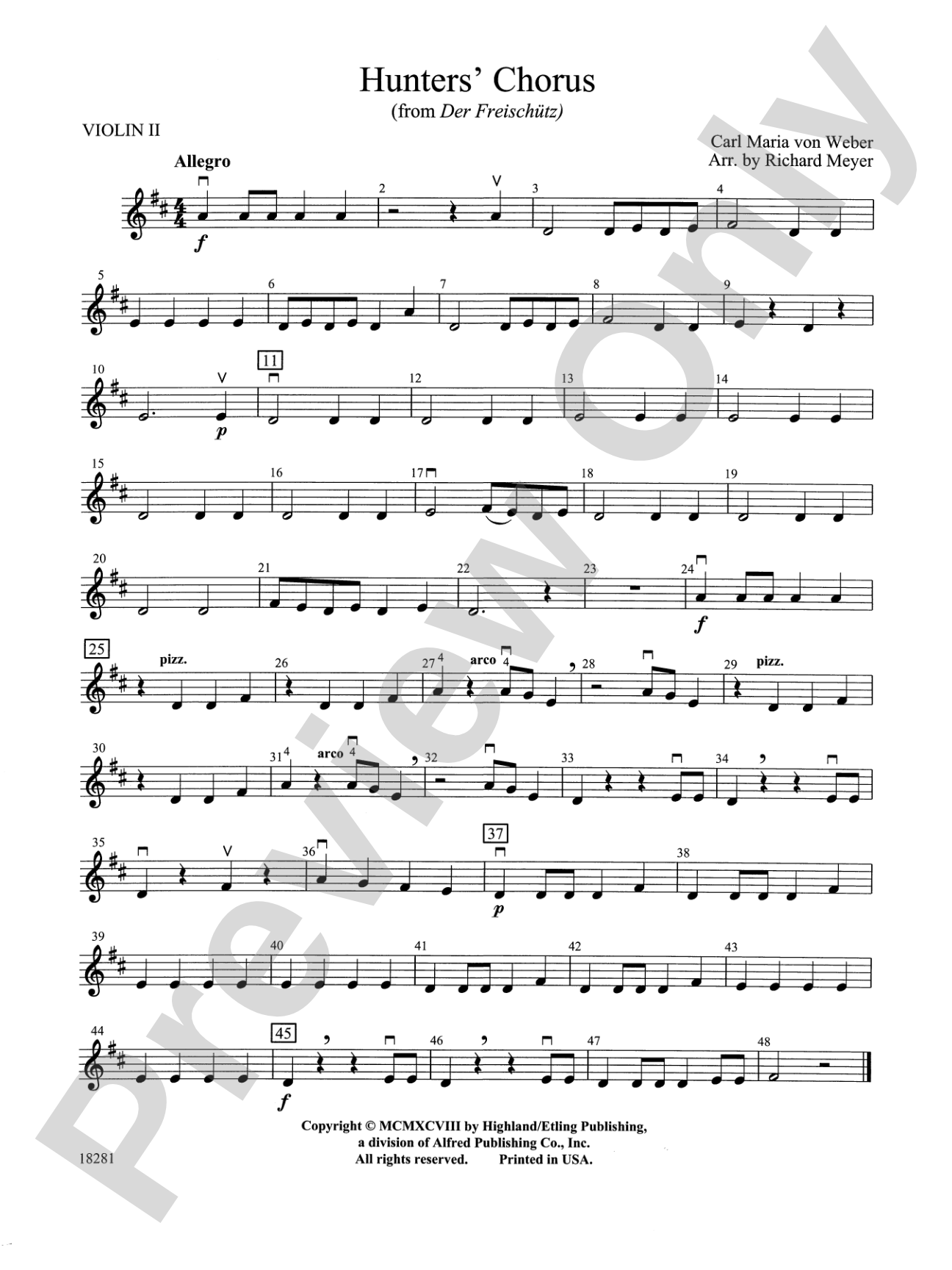 Hunters' Chorus from Der Freischutz: 2nd Violin