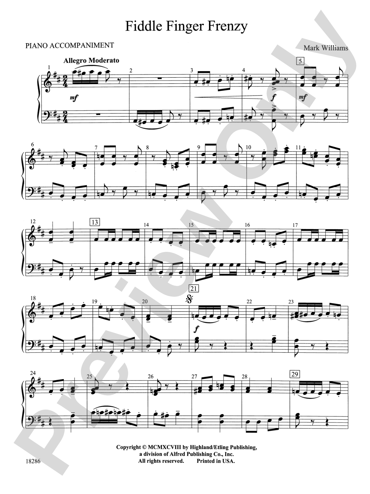Fiddle Finger Frenzy: Piano Accompaniment