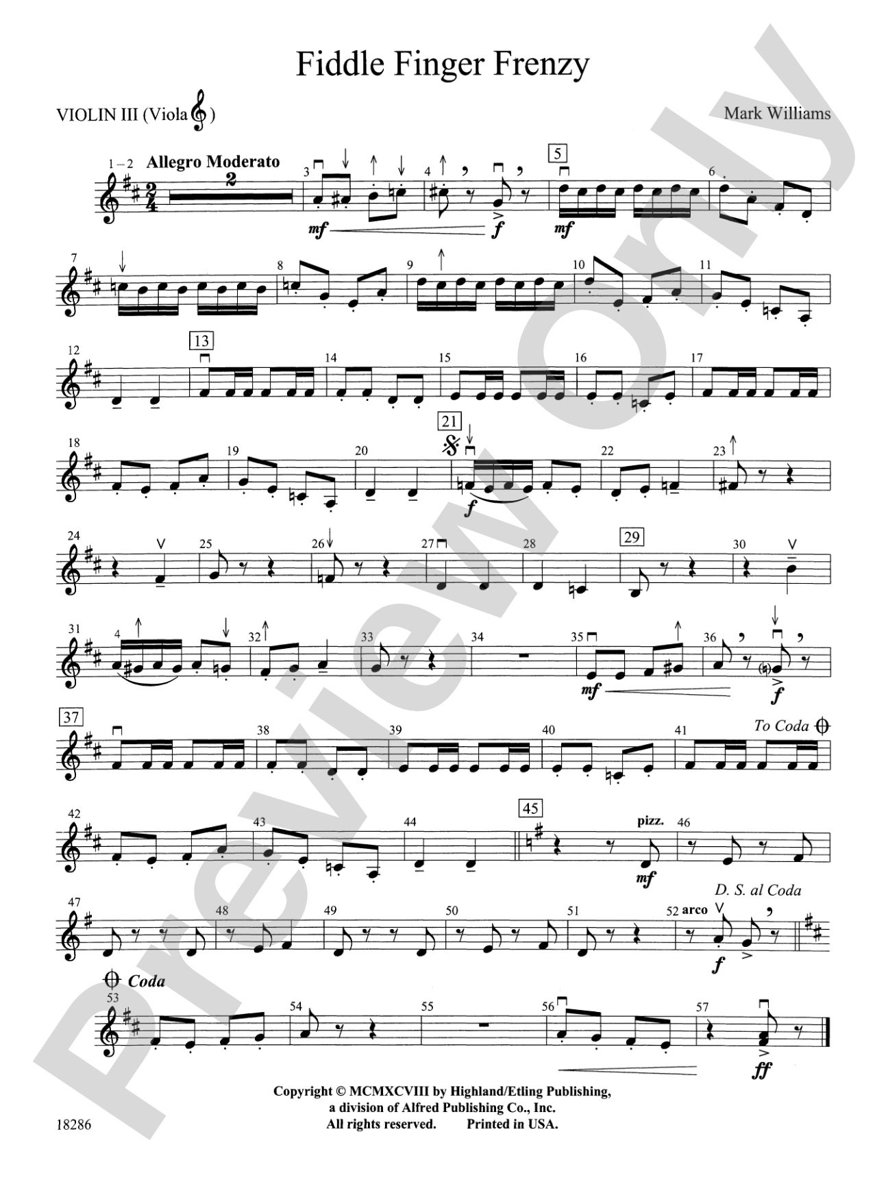 Fiddle Finger Frenzy: 3rd Violin (Viola [TC])