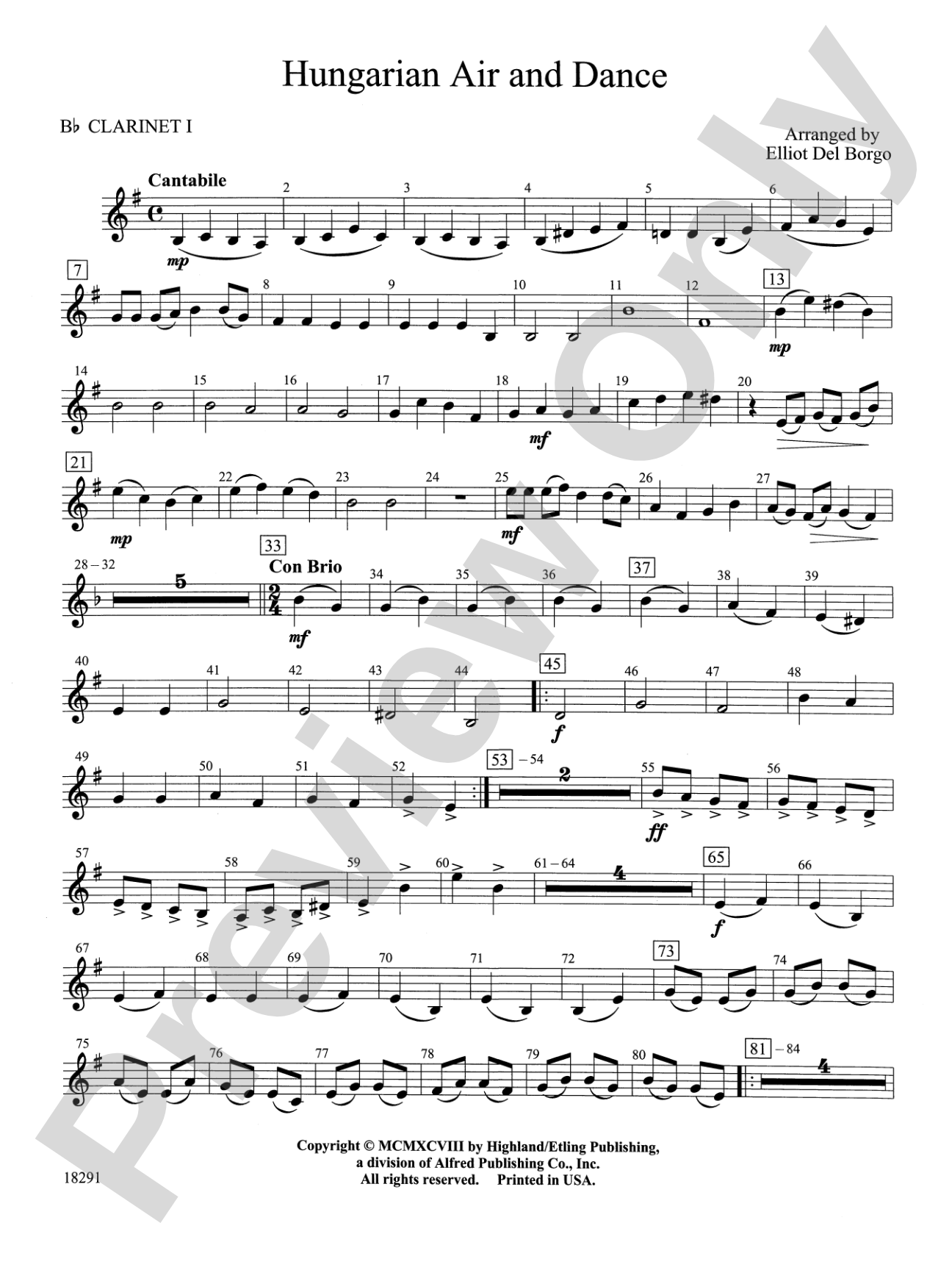 Hungarian Air and Dance: 1st B-flat Clarinet