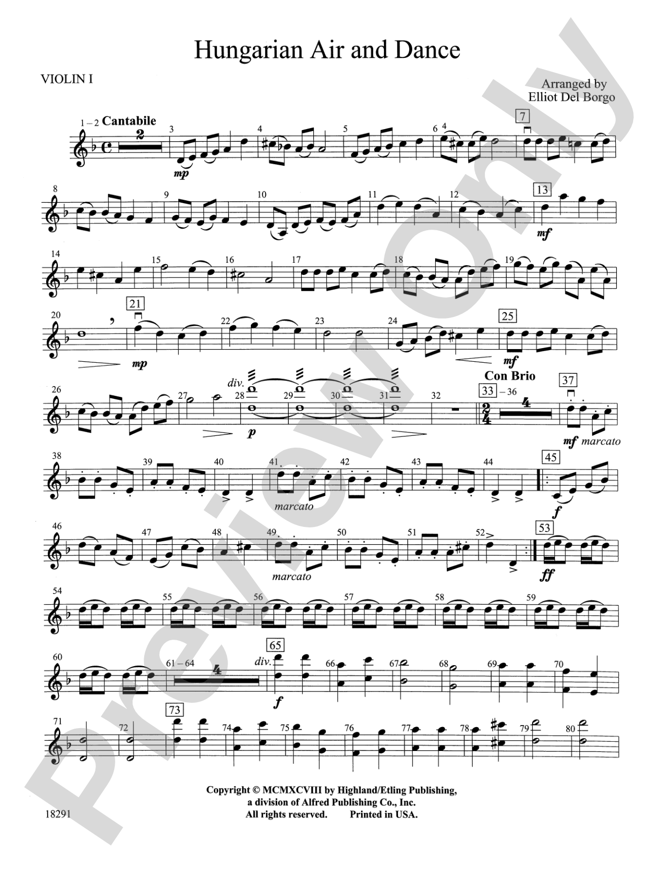 Hungarian Air and Dance: 1st Violin