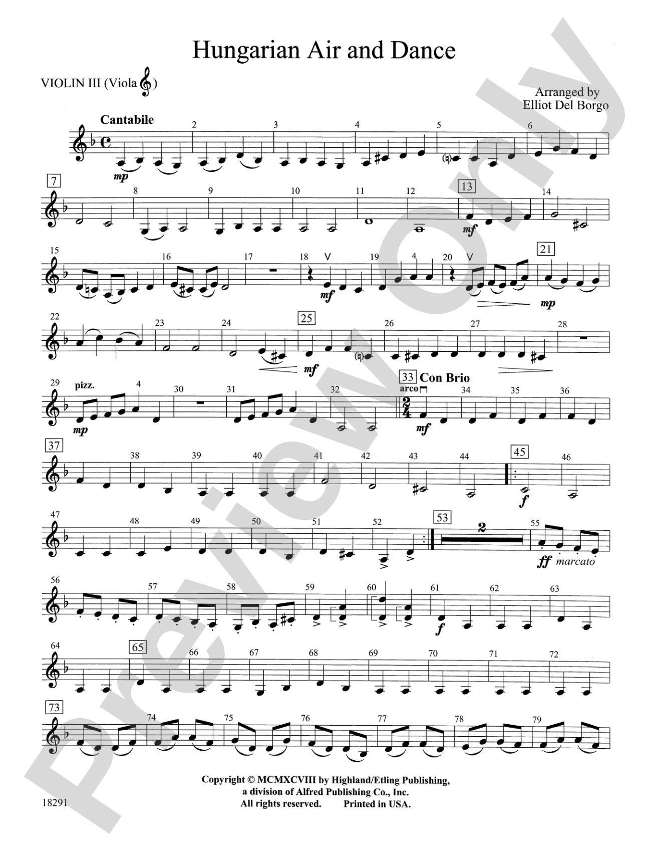 Hungarian Air and Dance: 3rd Violin (Viola [TC])