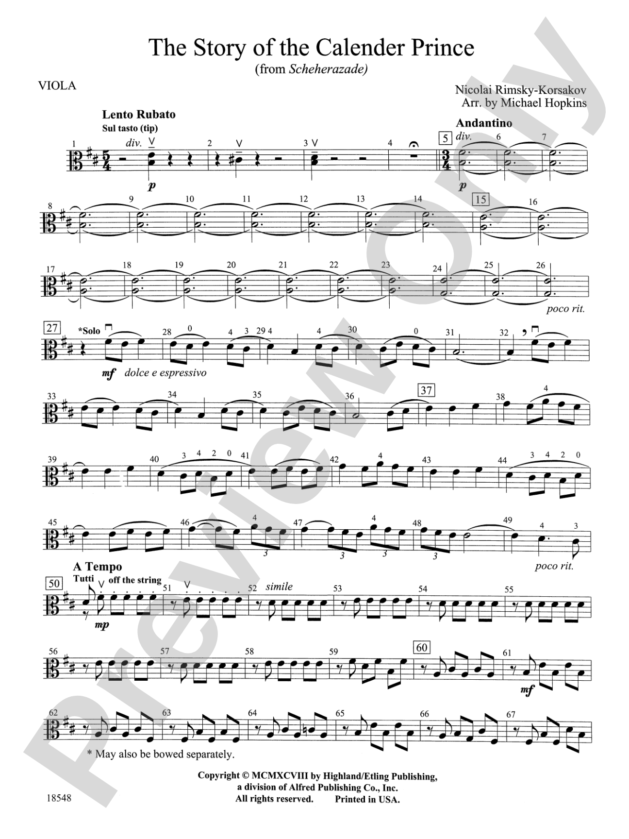 The Story of the Calendar Prince, from "Scheherazade": Viola