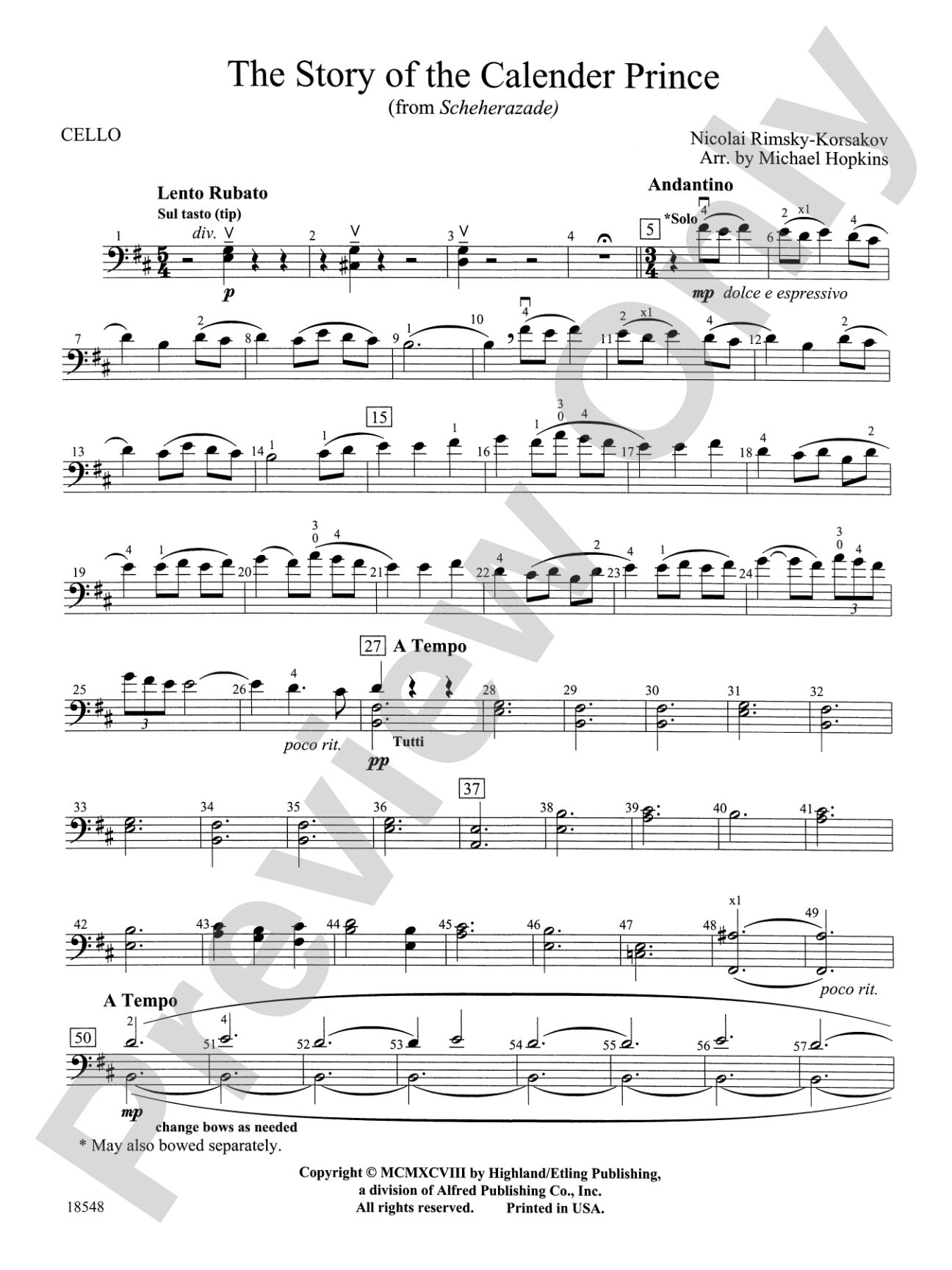The Story of the Calendar Prince, from "Scheherazade": Cello