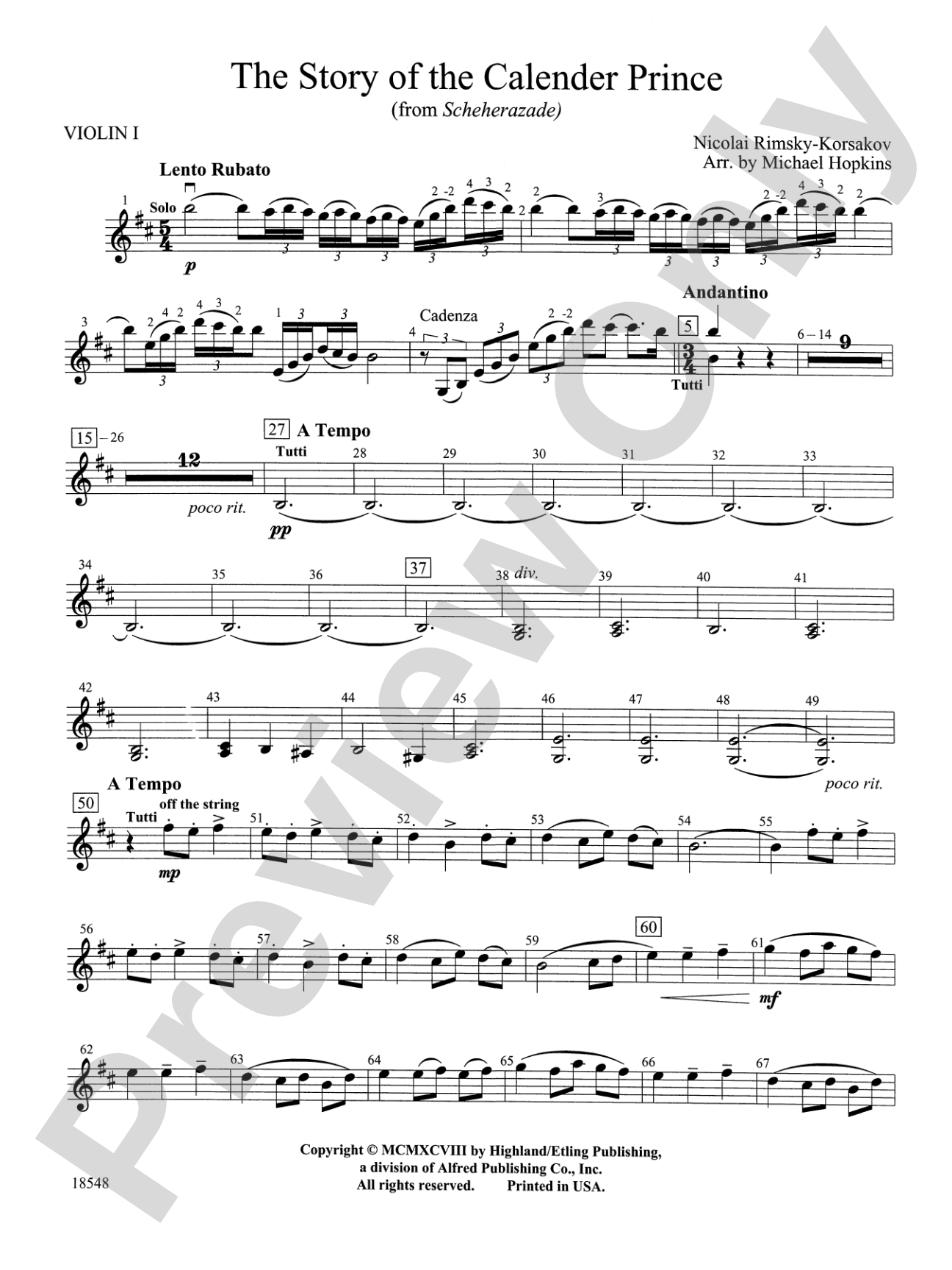 The Story of the Calendar Prince, from "Scheherazade": 1st Violin