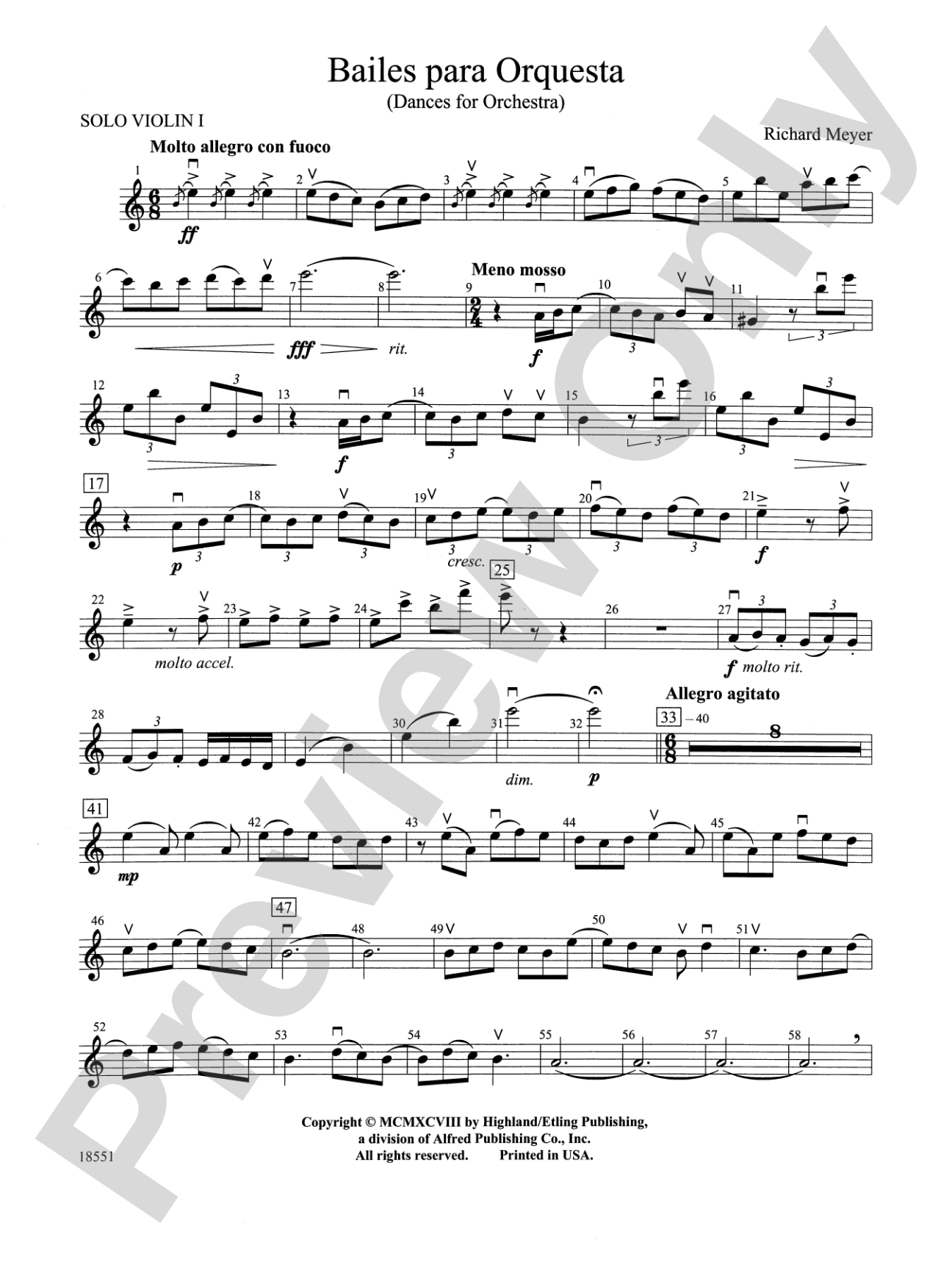 Bailes para Orquesta (For Two Solo Violins and String Orchestra): Solo 1st Violin