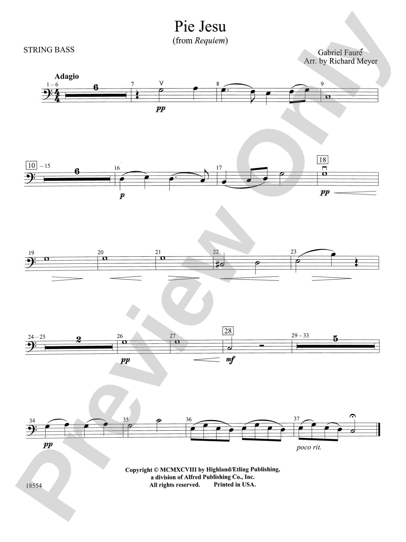Pie Jesu from "Requiem": String Bass