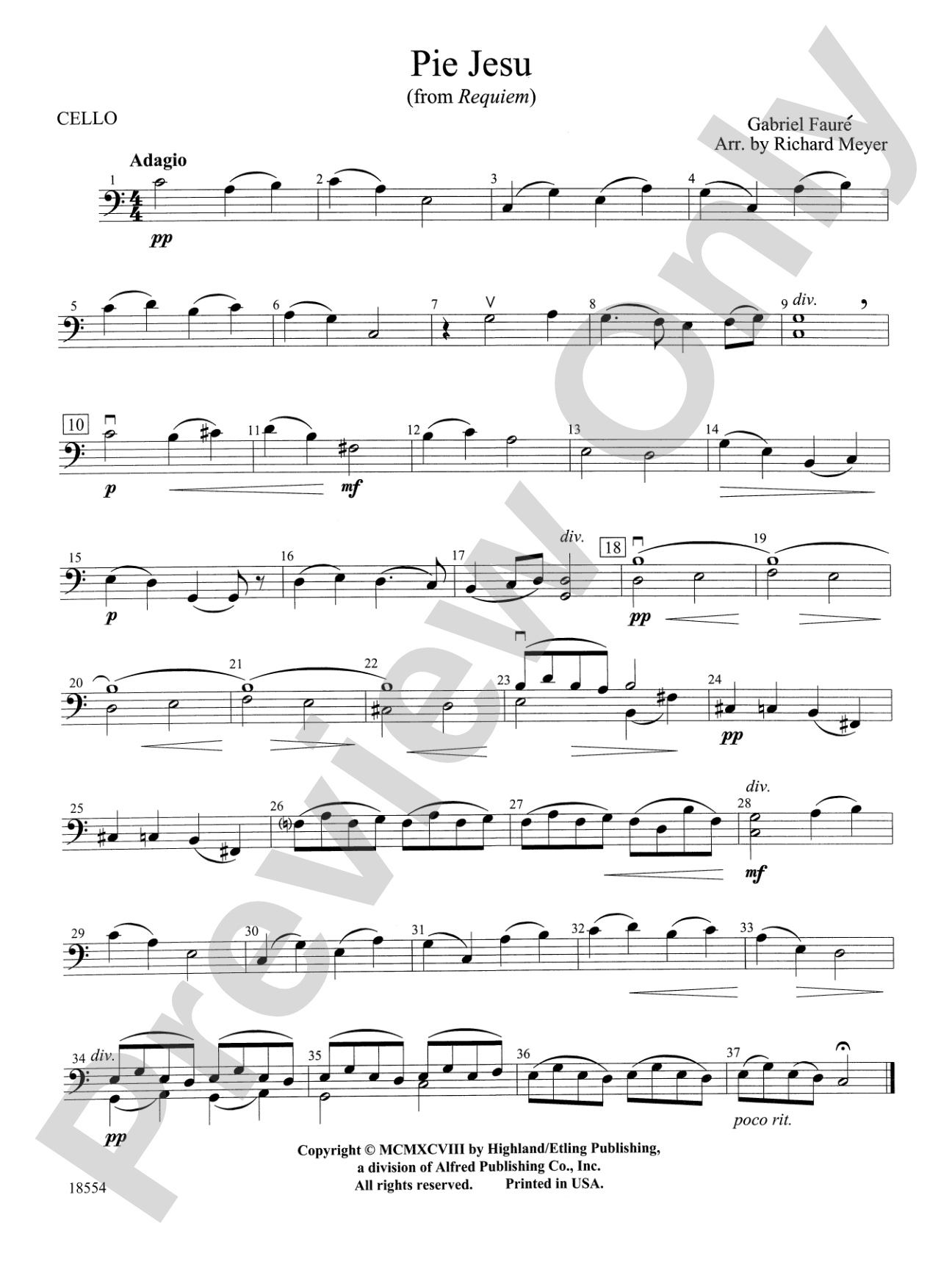 Pie Jesu from "Requiem": Cello