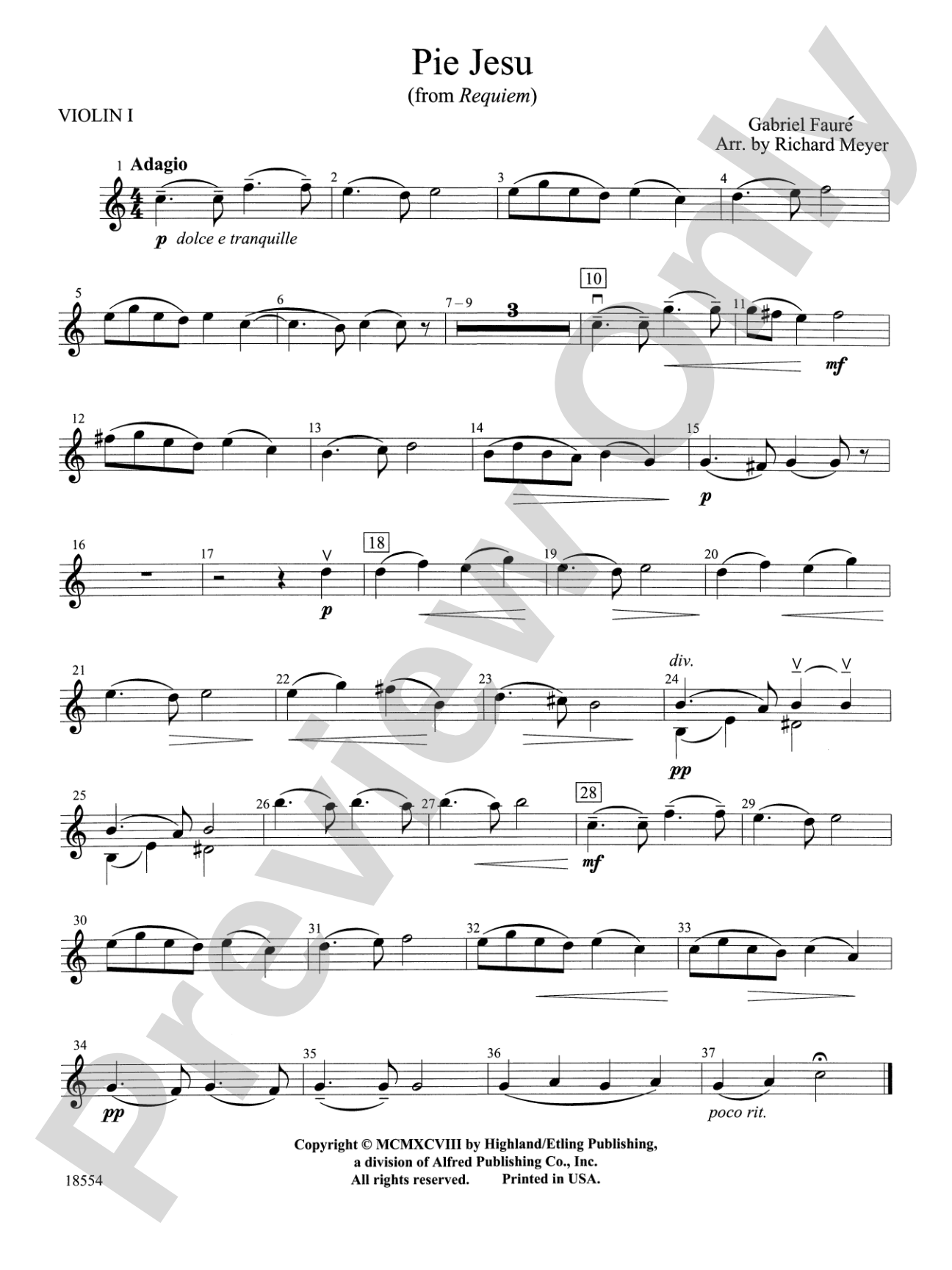 Pie Jesu from "Requiem": 1st Violin