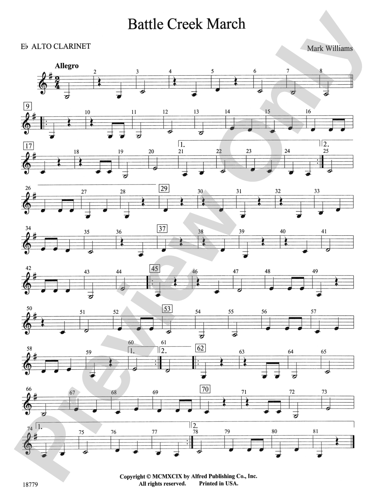 Battle Creek March: E-flat Alto Clarinet