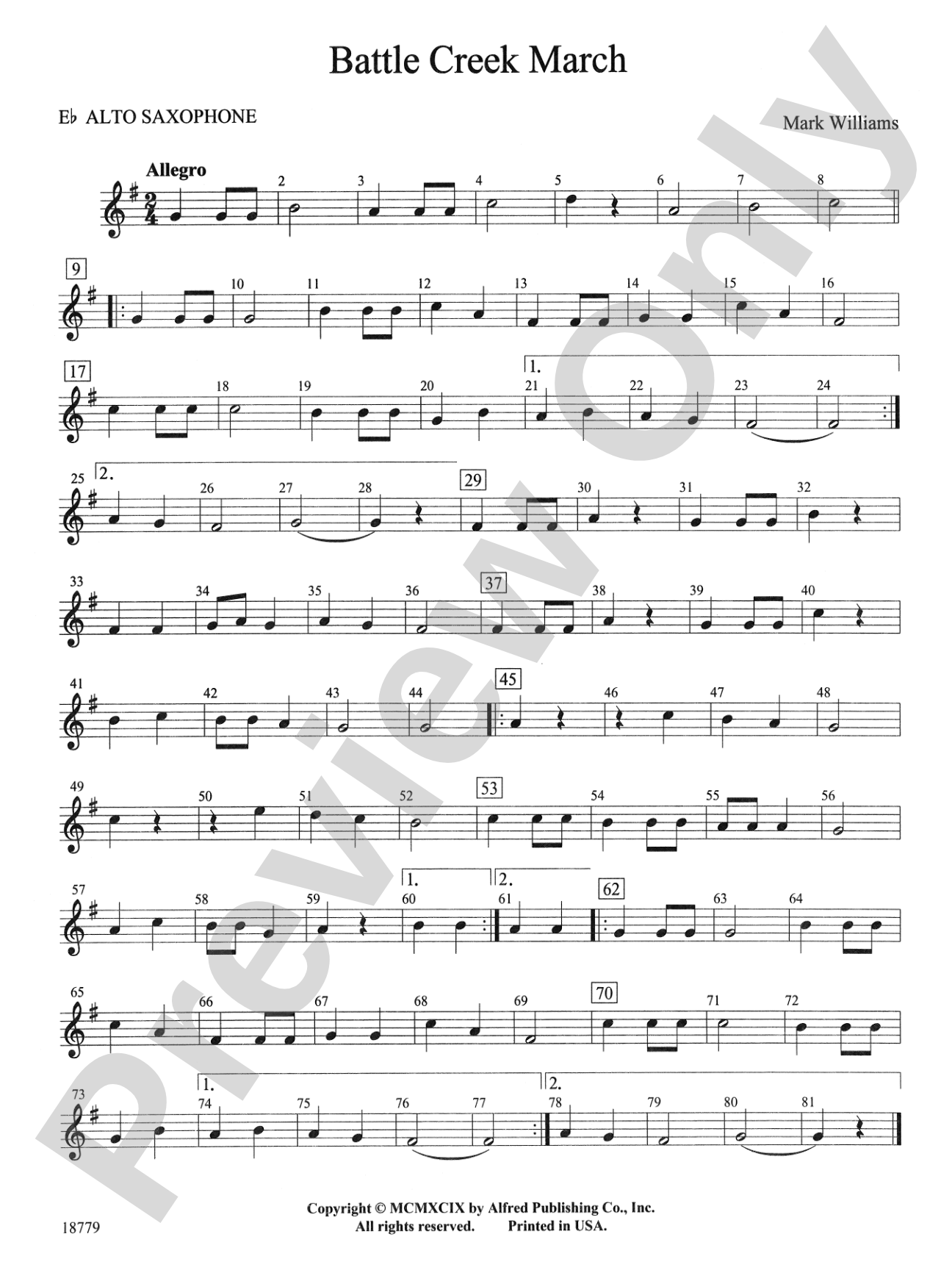 Battle Creek March: E-flat Alto Saxophone